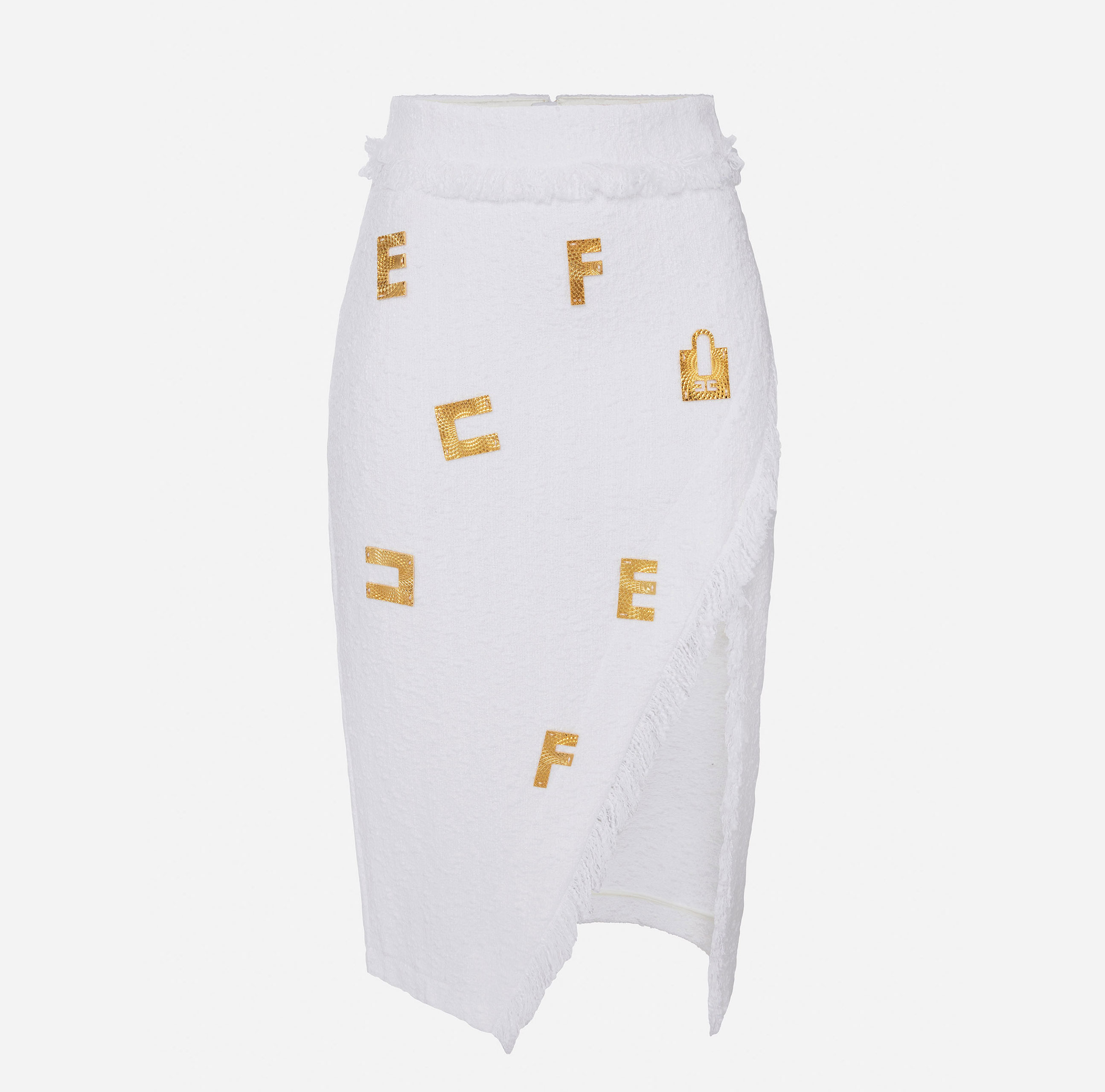 Tweed calf-length skirt with logo plaques - Elisabetta Franchi