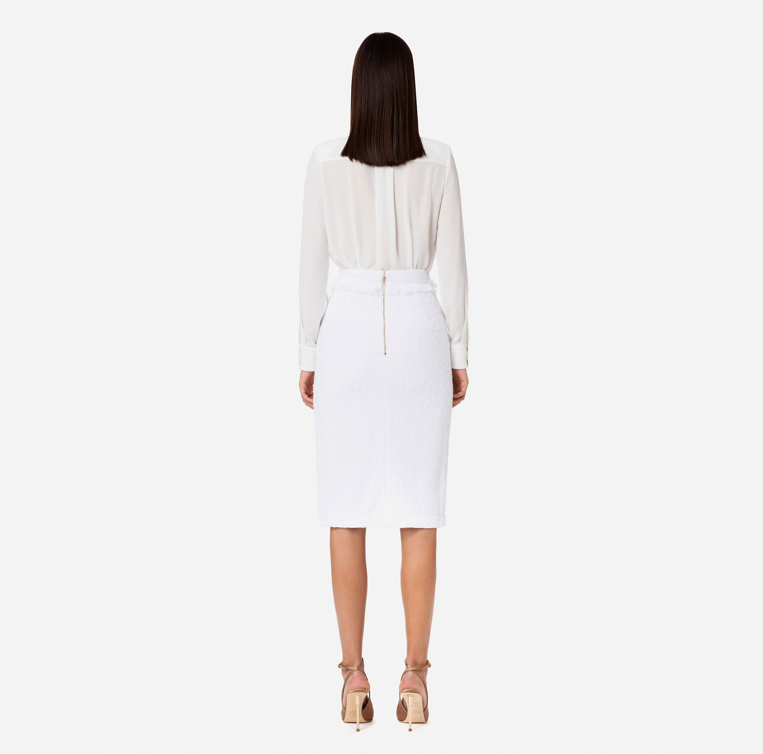 Tweed calf-length skirt with logo plaques - Elisabetta Franchi