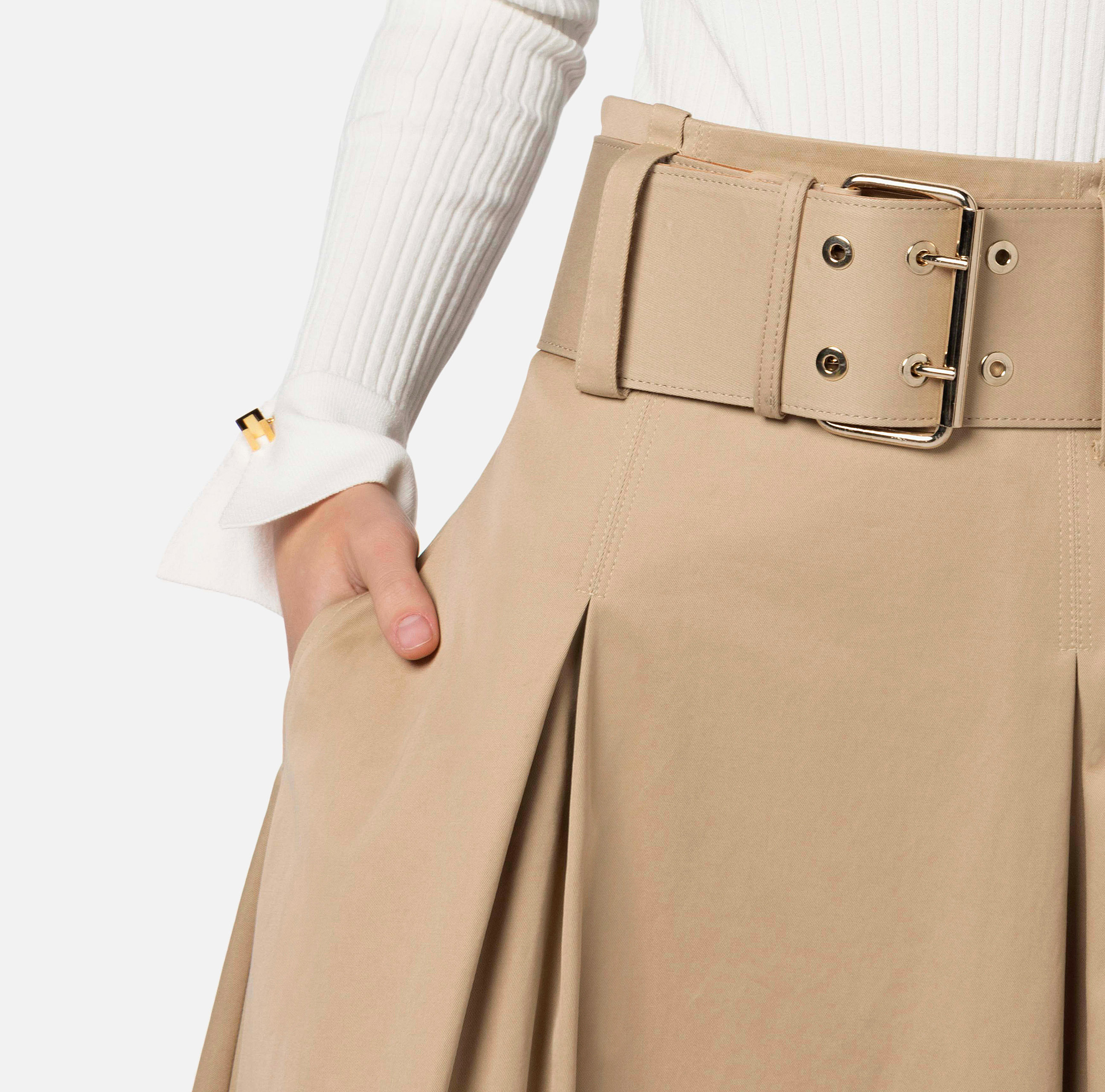 Stretch cotton midi skirt with belt - Elisabetta Franchi