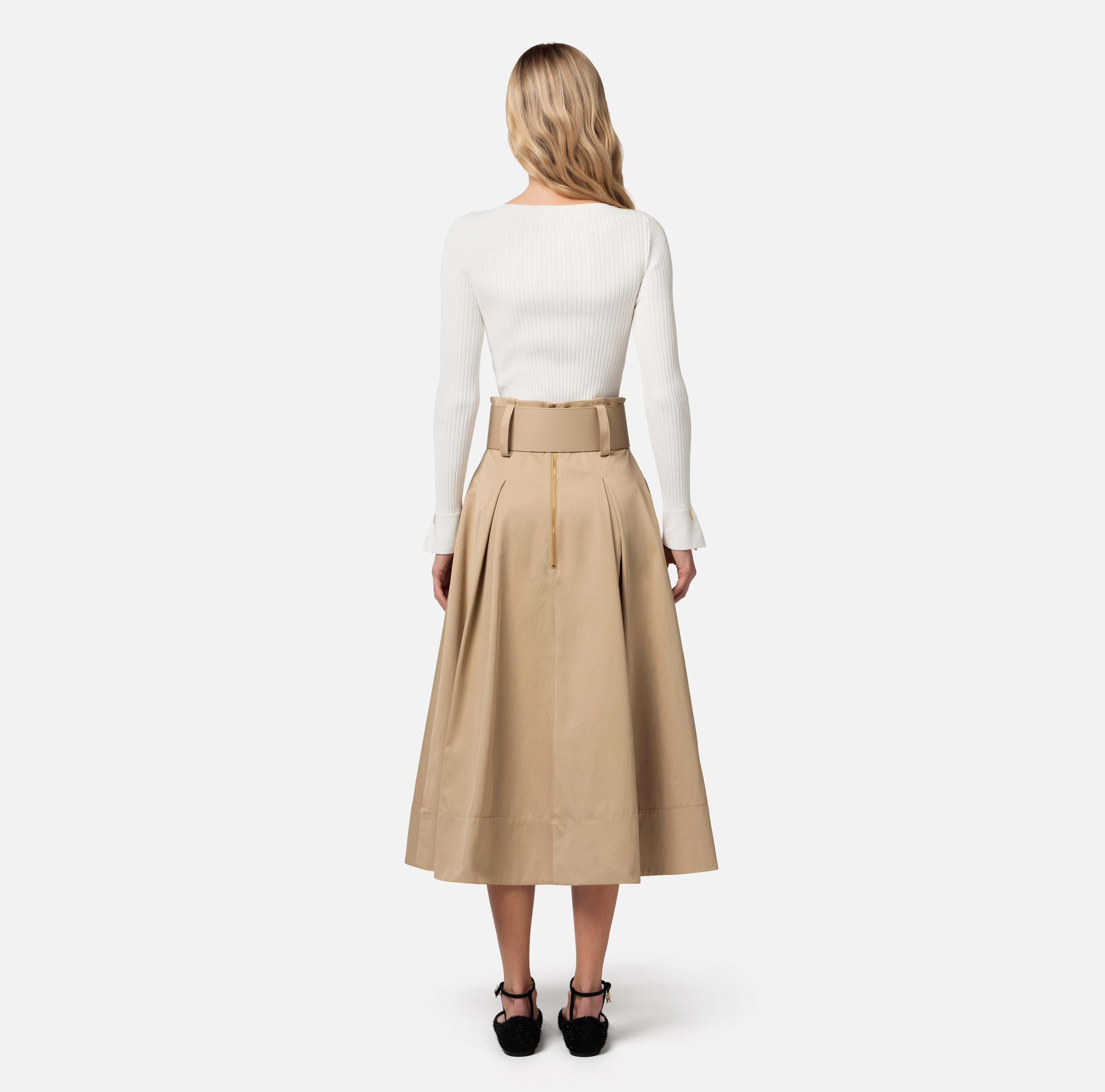 Falda midi de algodón elástico con cinturón - Elisabetta Franchi