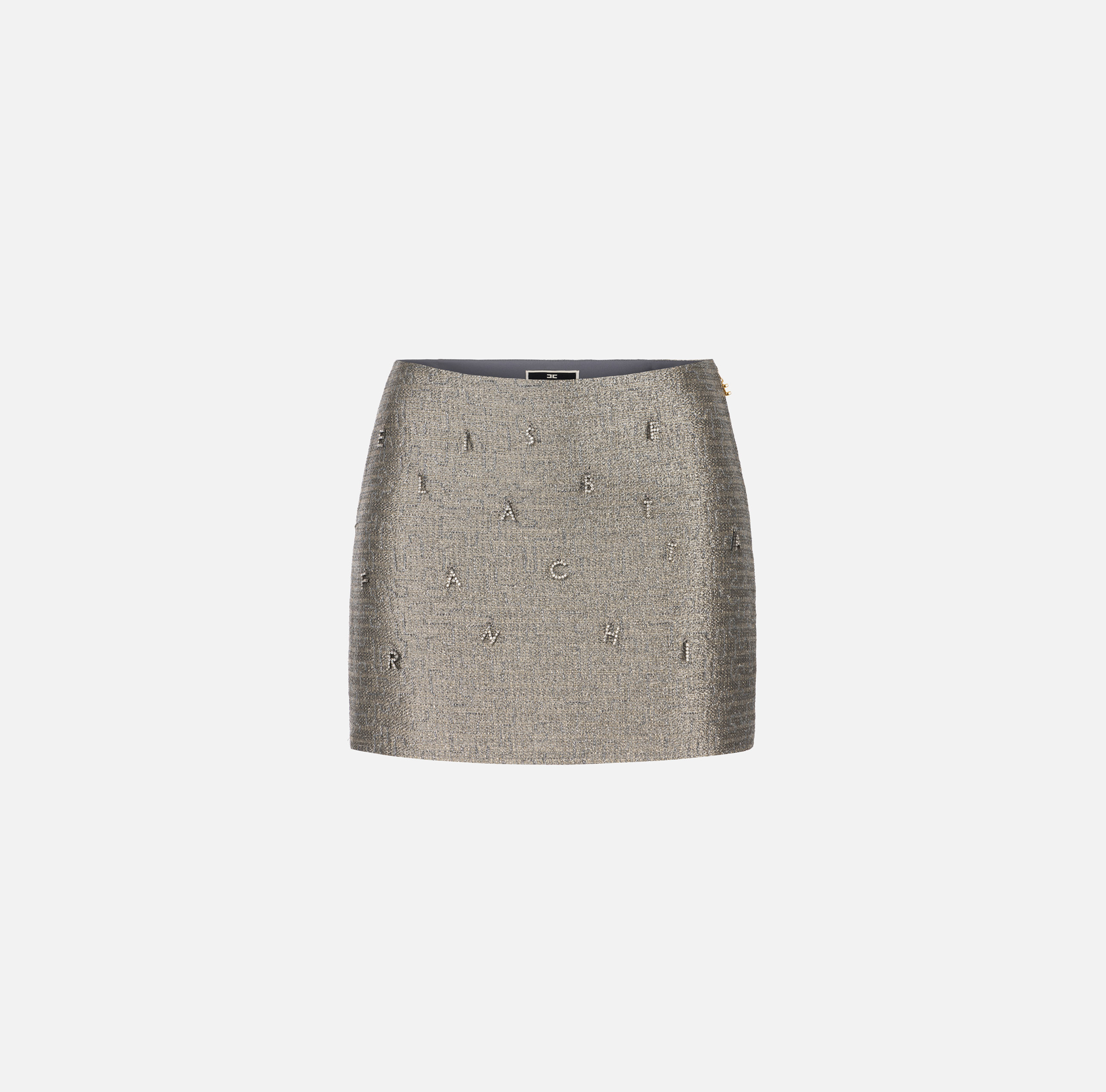 Minirock aus Lurex-Tweed mit Strass-Lettering - Elisabetta Franchi