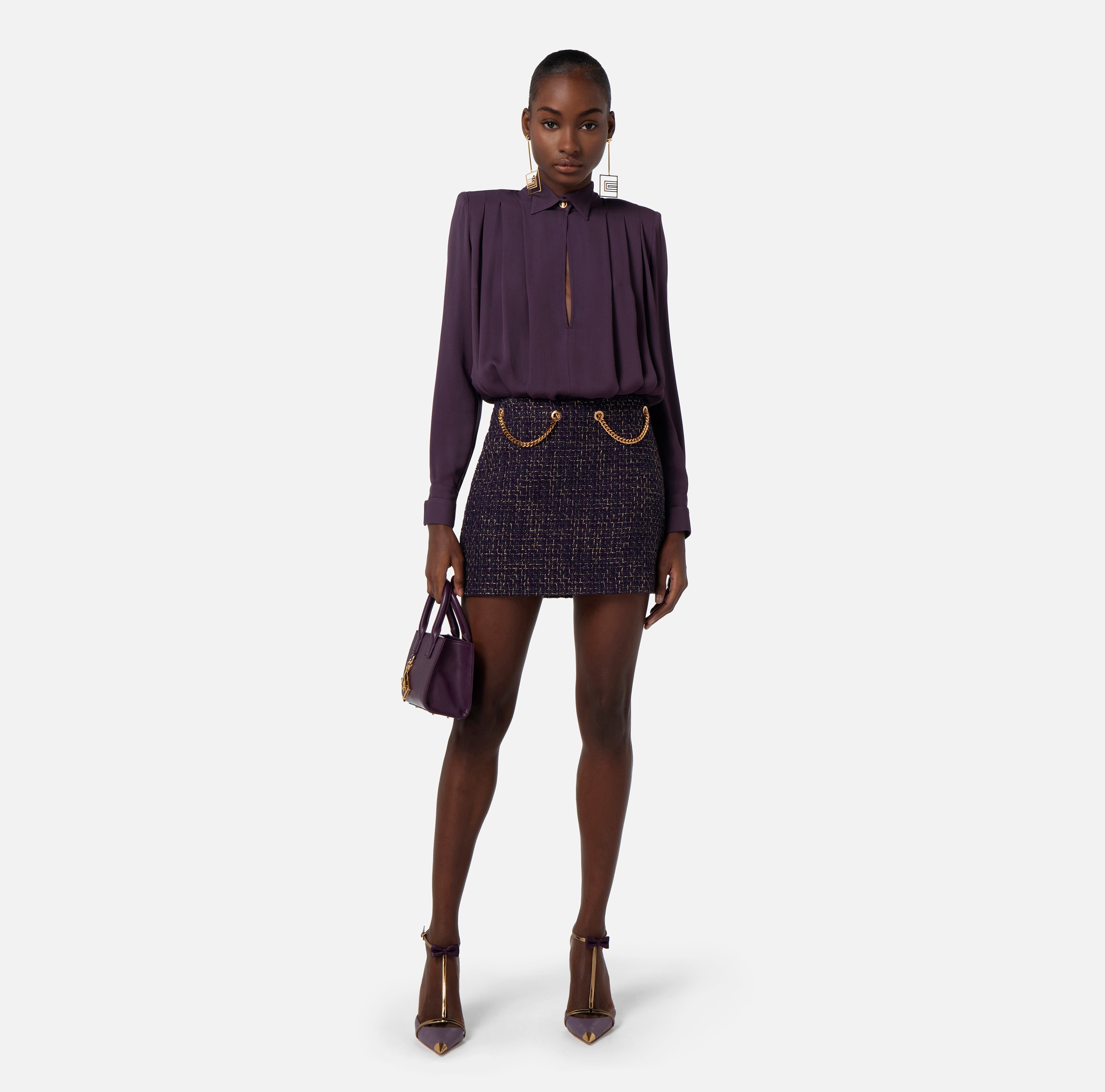 Lurex tweed miniskirt with chain pattern - Elisabetta Franchi