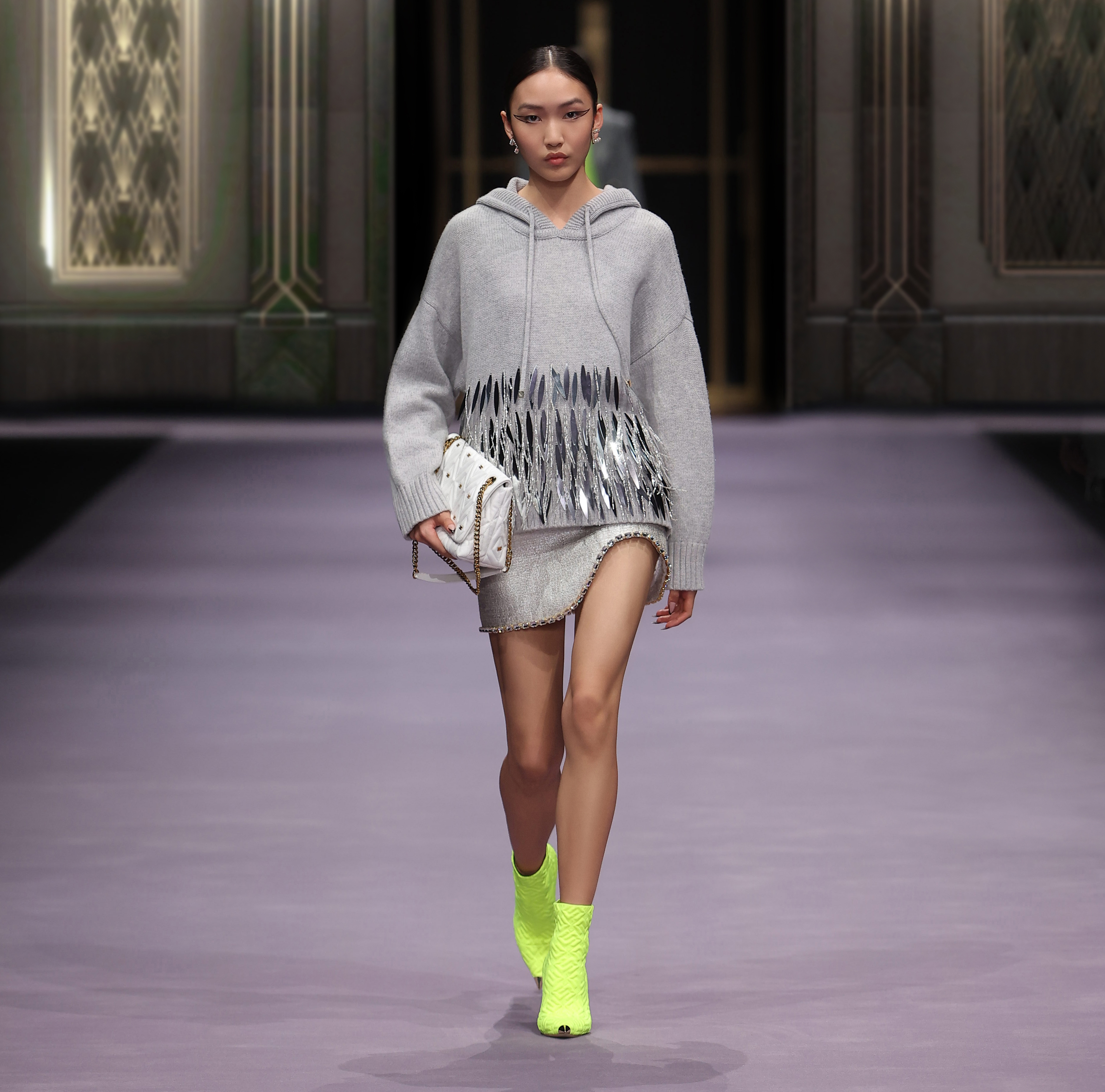 Miniskirt in laminated tweed with rhinestones - Elisabetta Franchi