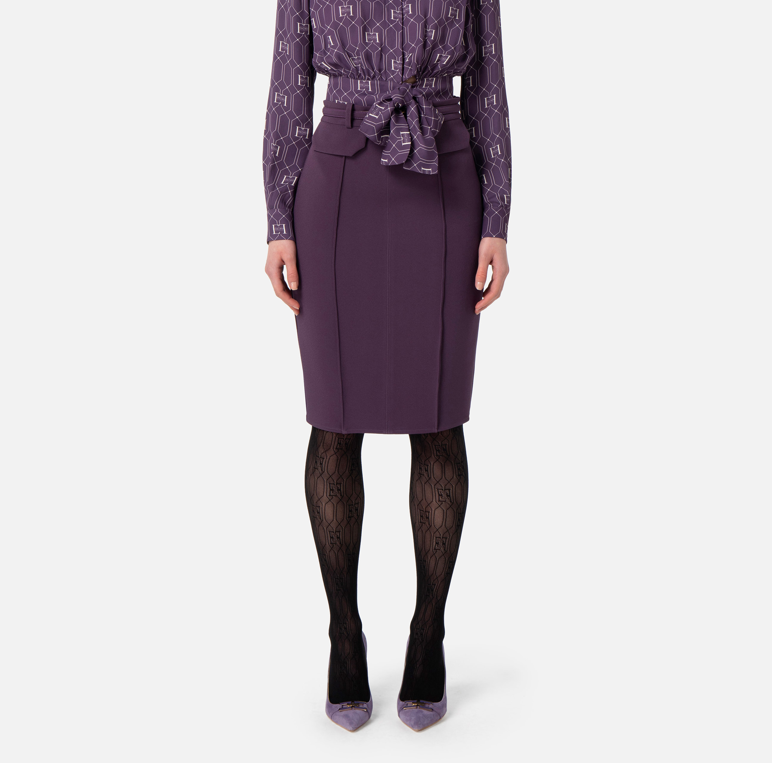 Midi skirt in crêpe fabric with logo buckle - Elisabetta Franchi