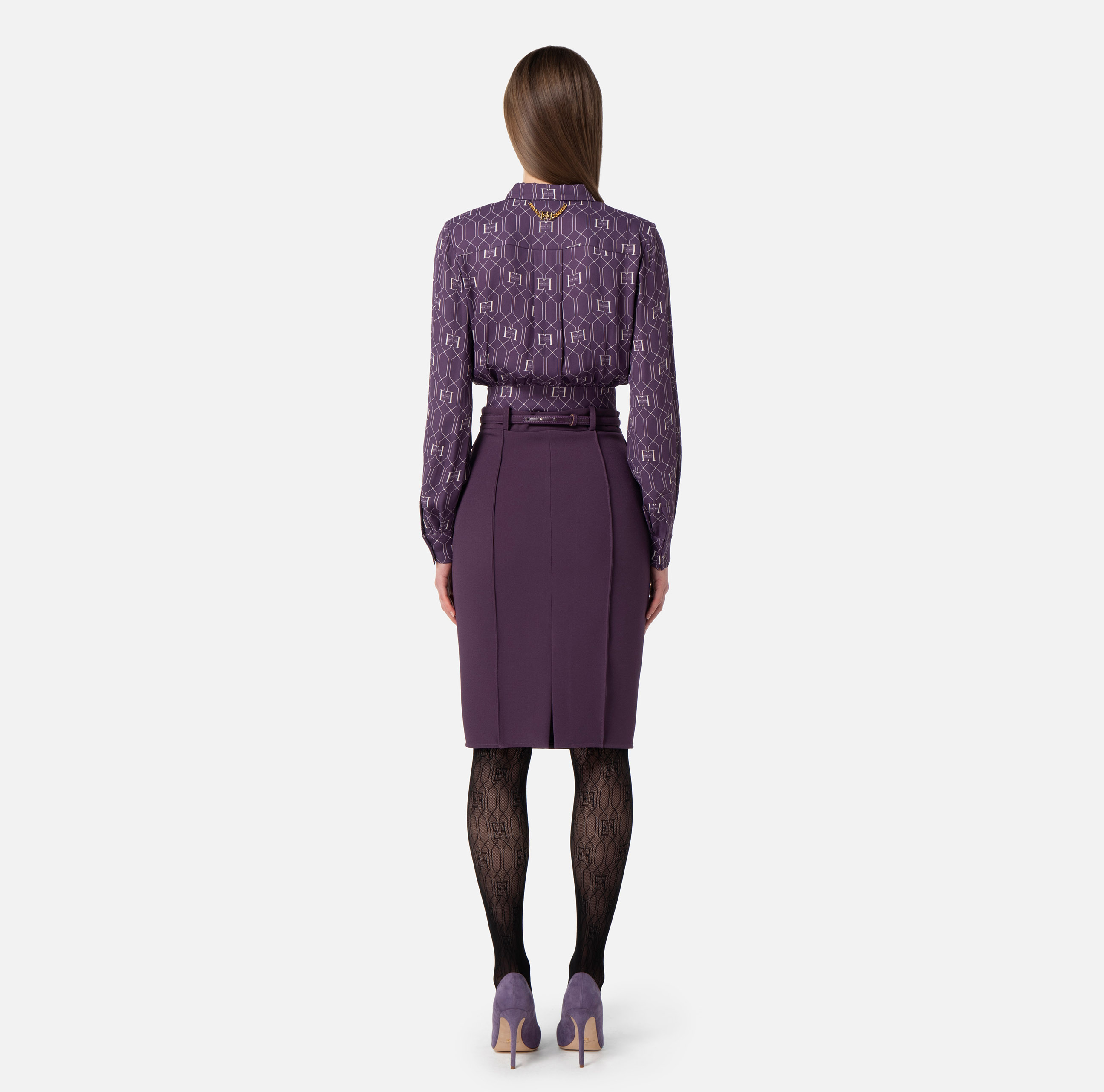 Midi skirt in crêpe fabric with logo buckle - Elisabetta Franchi