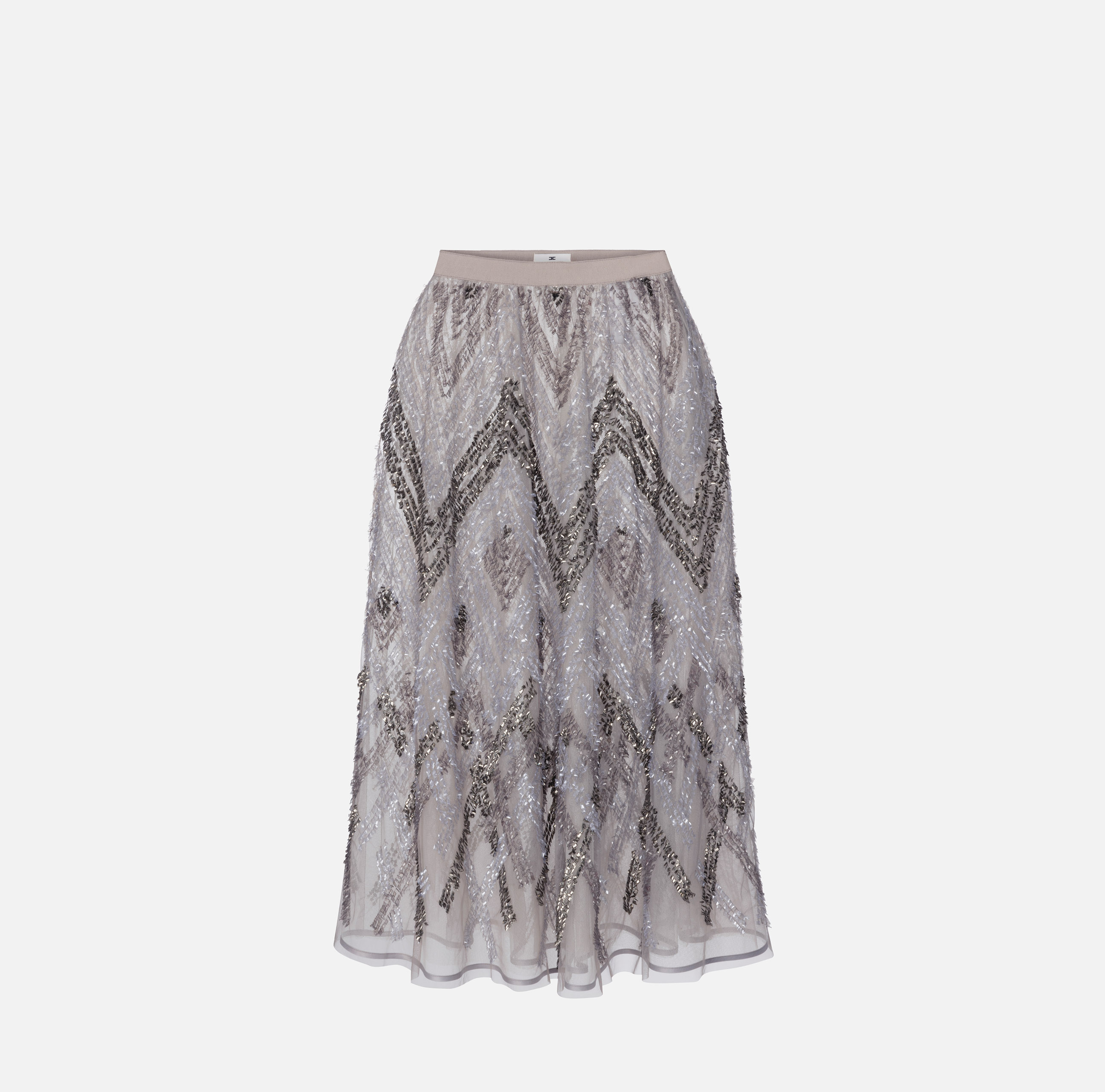 Jupe mi-mollet en tulle avec broderie sequins chevrons - Elisabetta Franchi