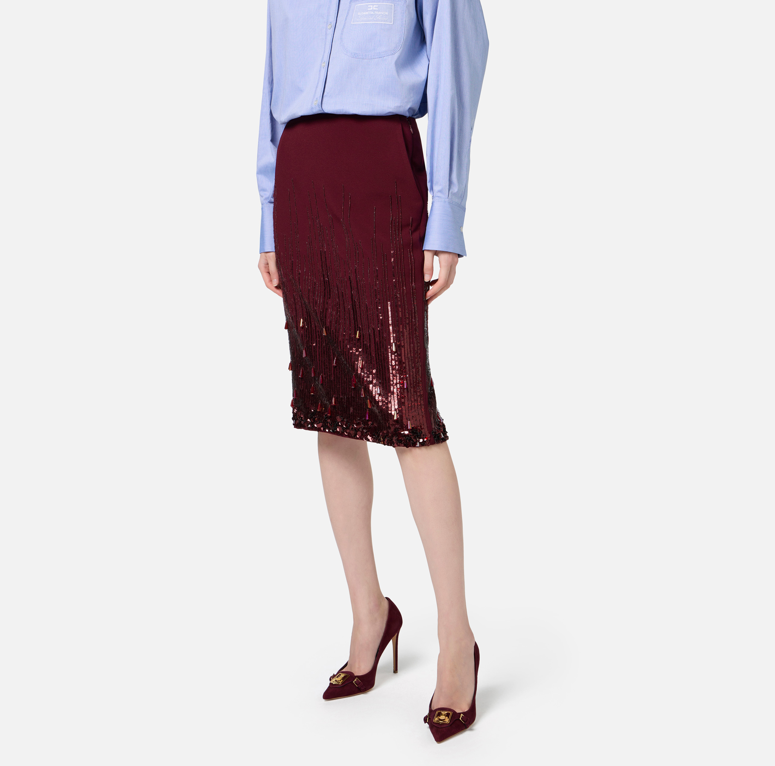 Midi skirt in crêpe fabric embroidered with sequins - Elisabetta Franchi