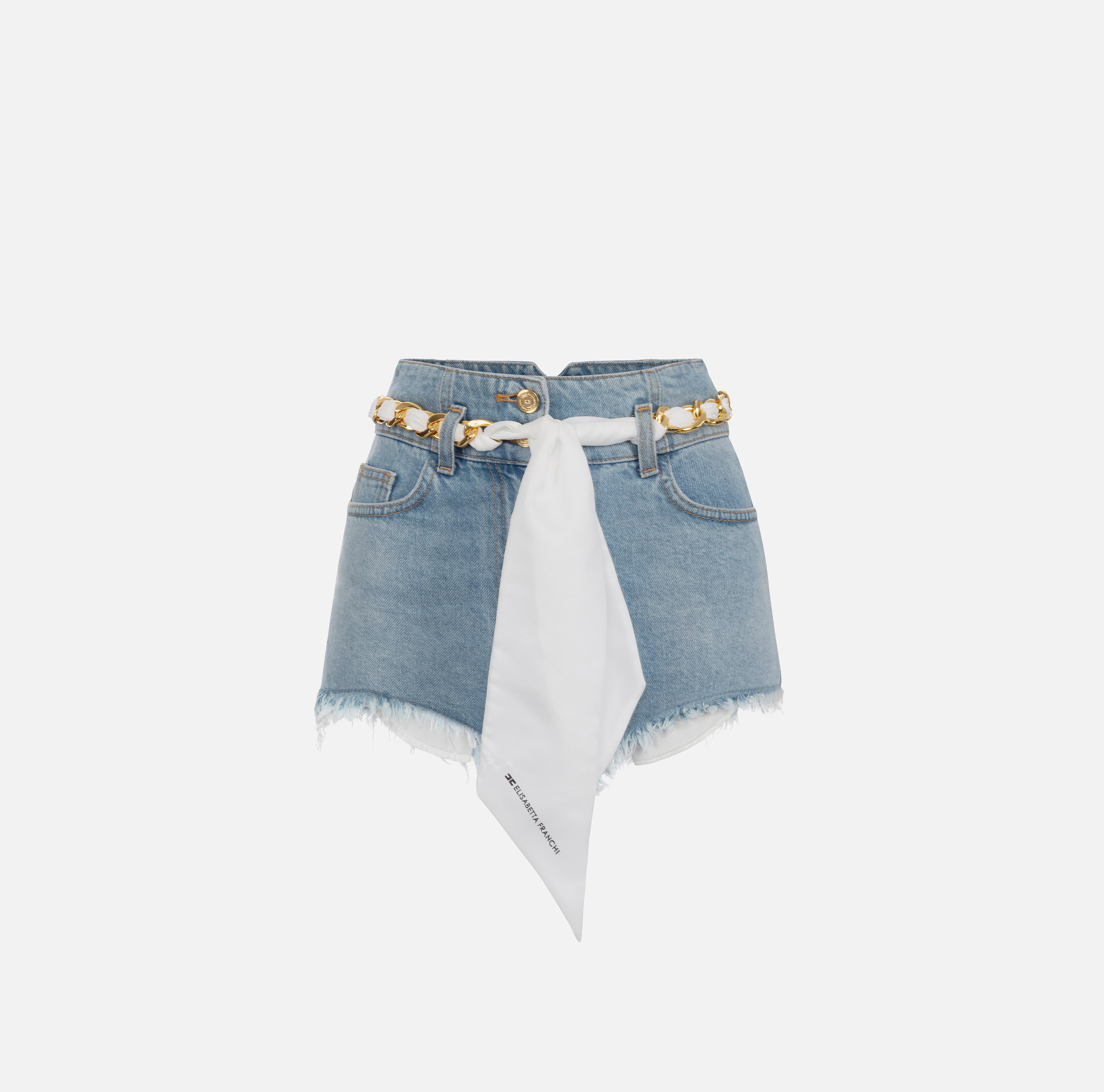 Denim shorts with foulard scarf belt - ABBIGLIAMENTO - Elisabetta Franchi