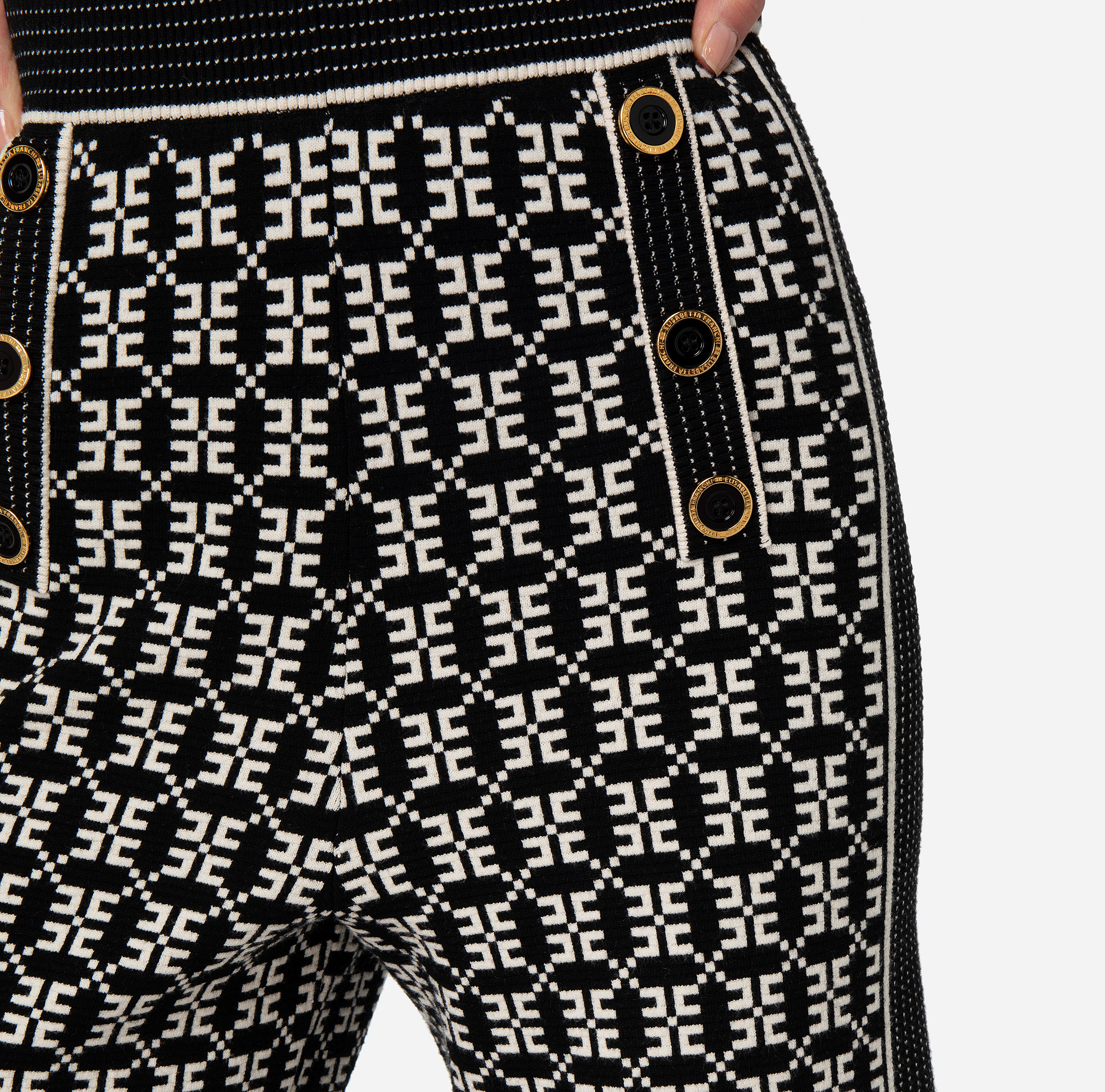 Palazzo trousers in jacquard knit fabric with logo - Elisabetta Franchi