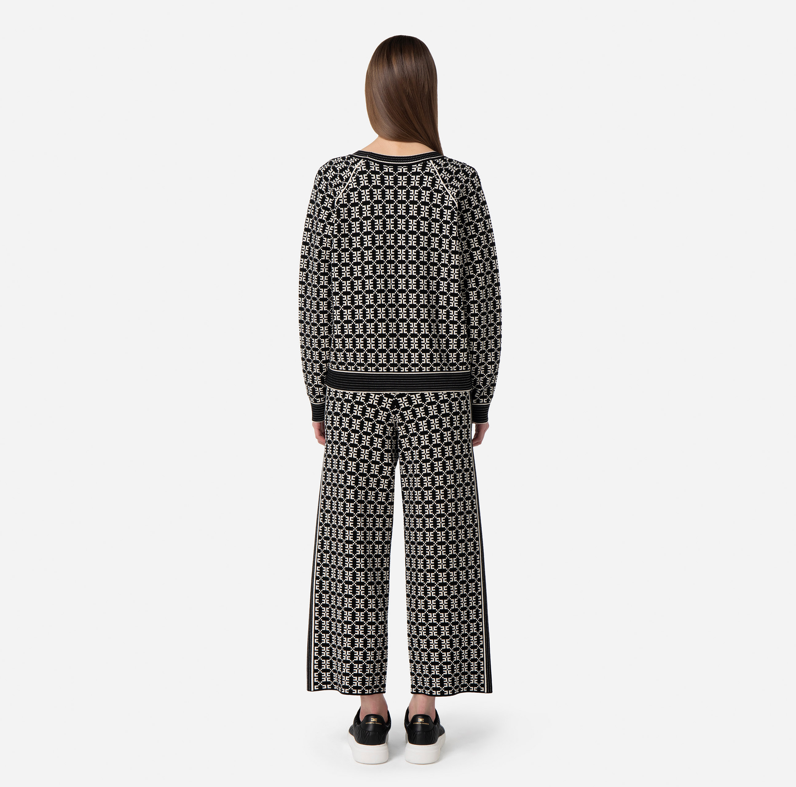 Palazzo trousers in jacquard knit fabric with logo - Elisabetta Franchi