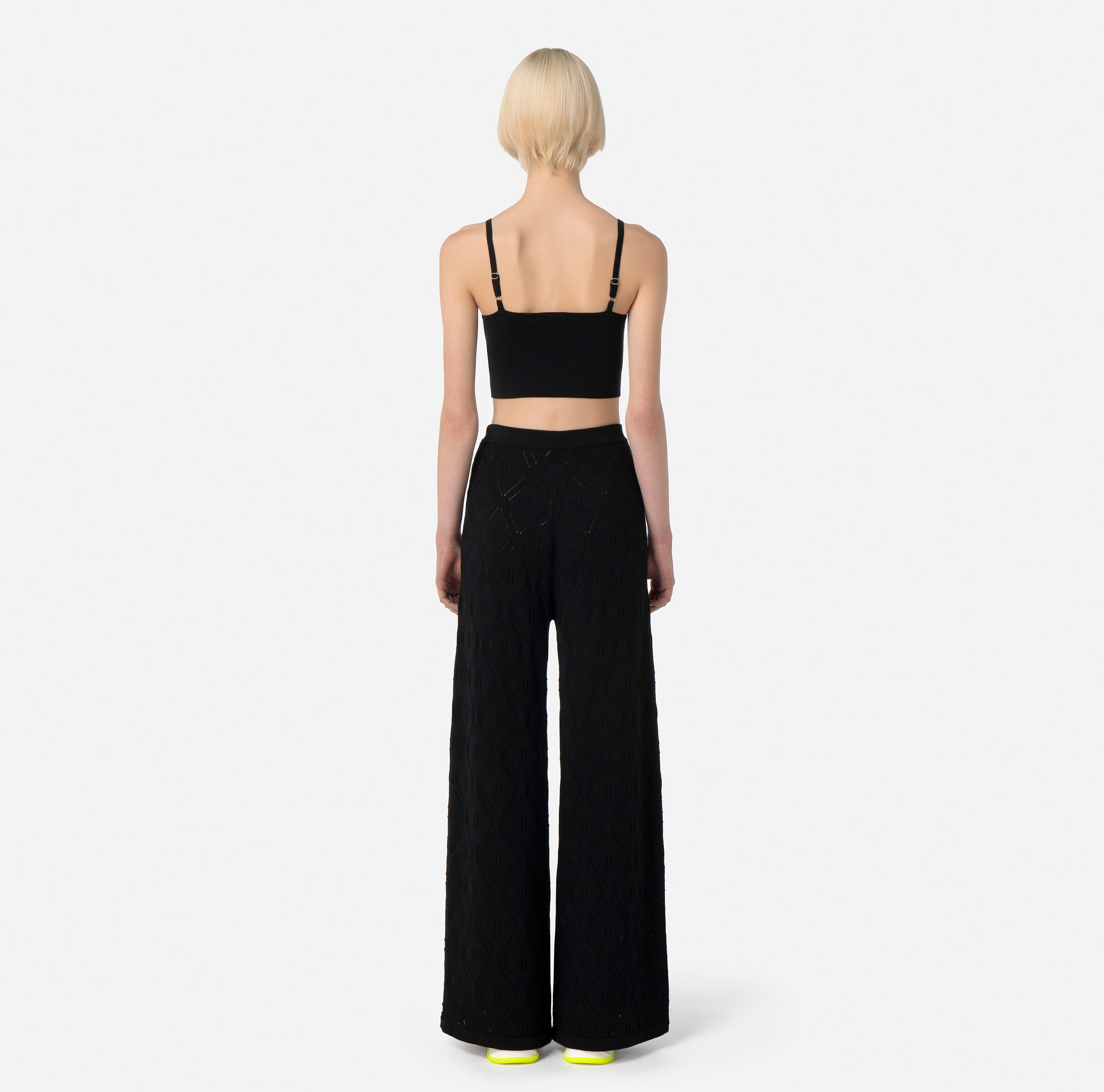 Palazzo trousers in knit fabric with lace stitch - Elisabetta Franchi