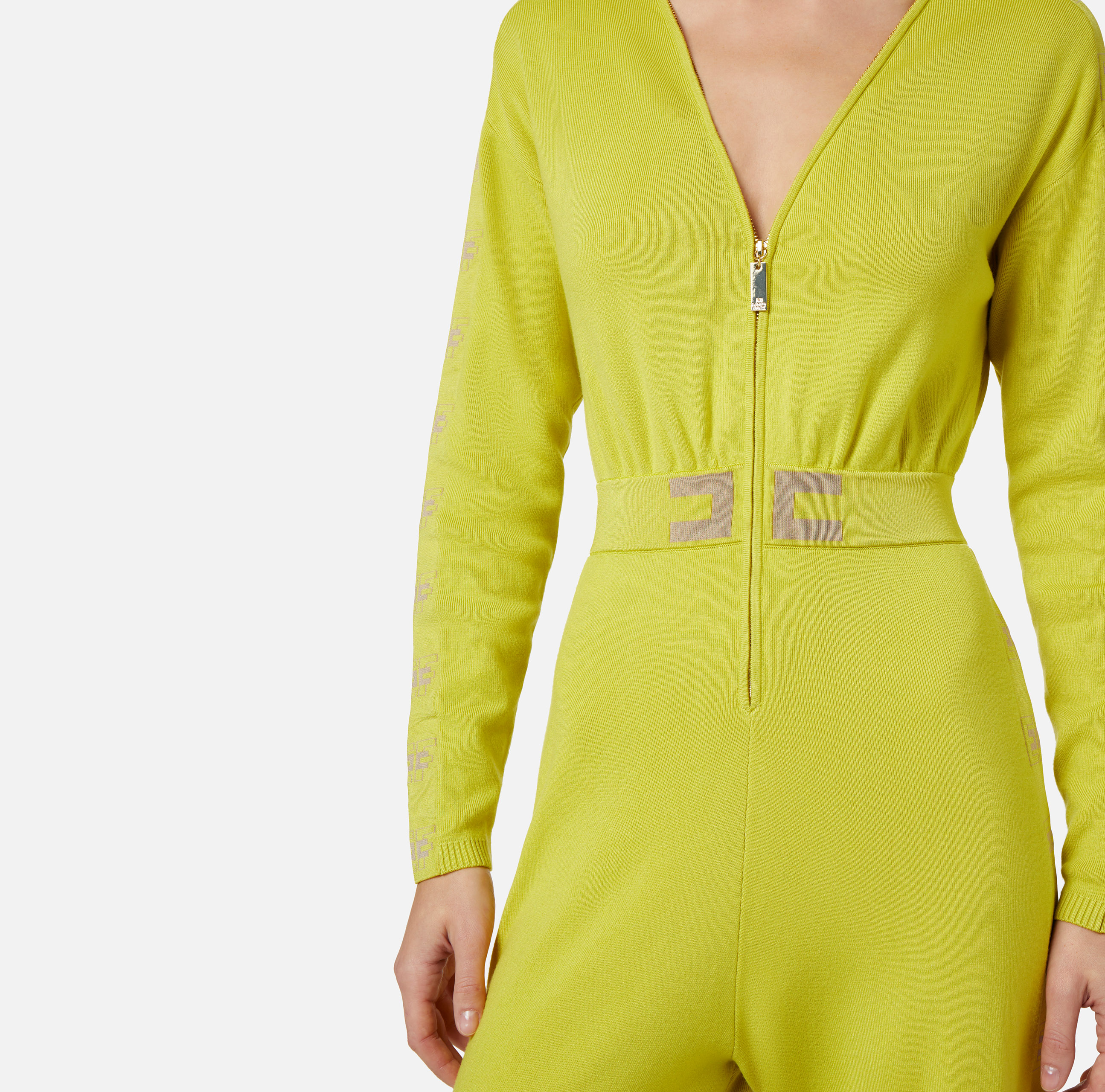 Katoenen jumpsuit met strepen met logo - Elisabetta Franchi