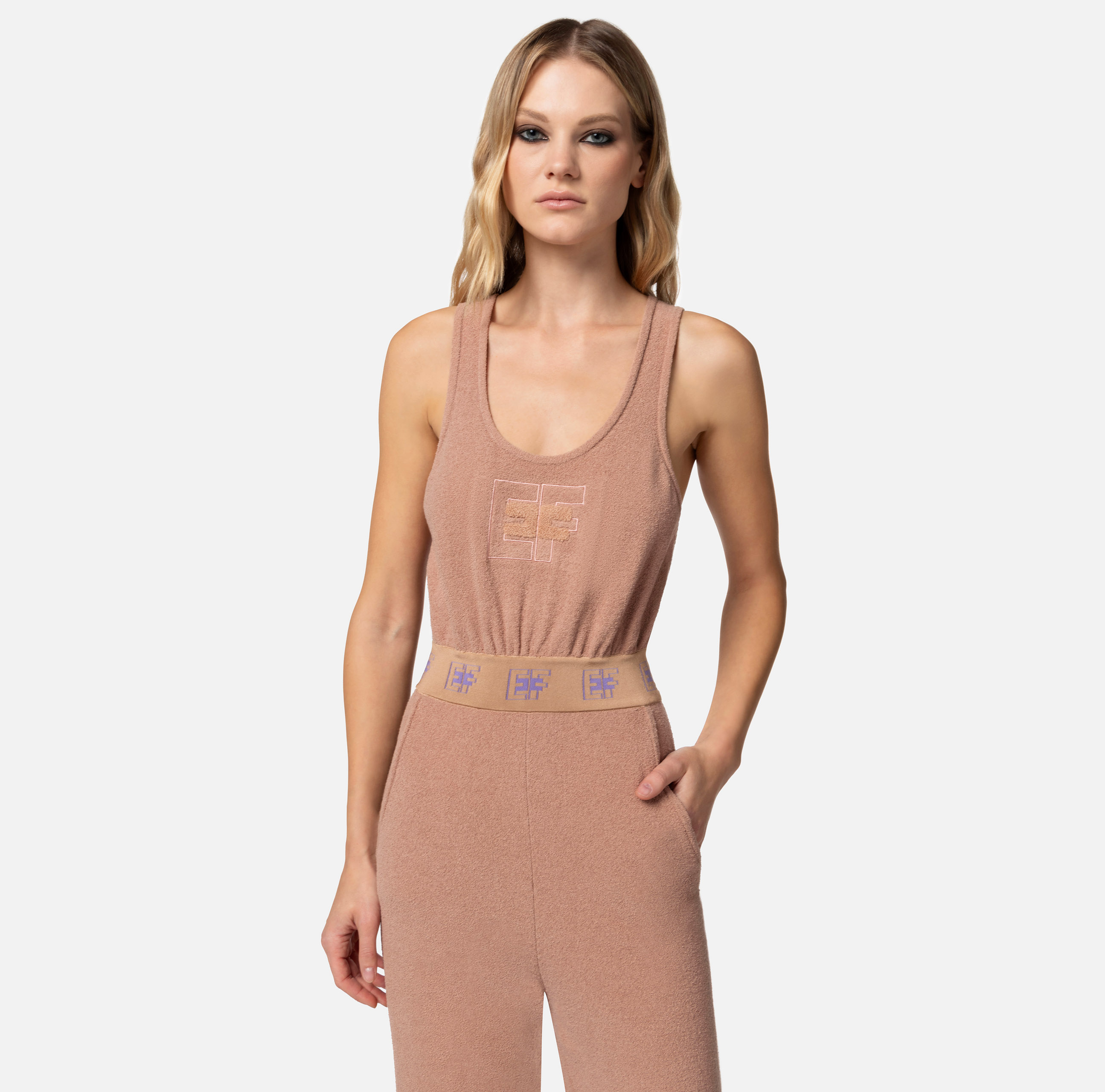 Jumpsuit in cotton fabric with logoed bands and embroidery - Elisabetta Franchi