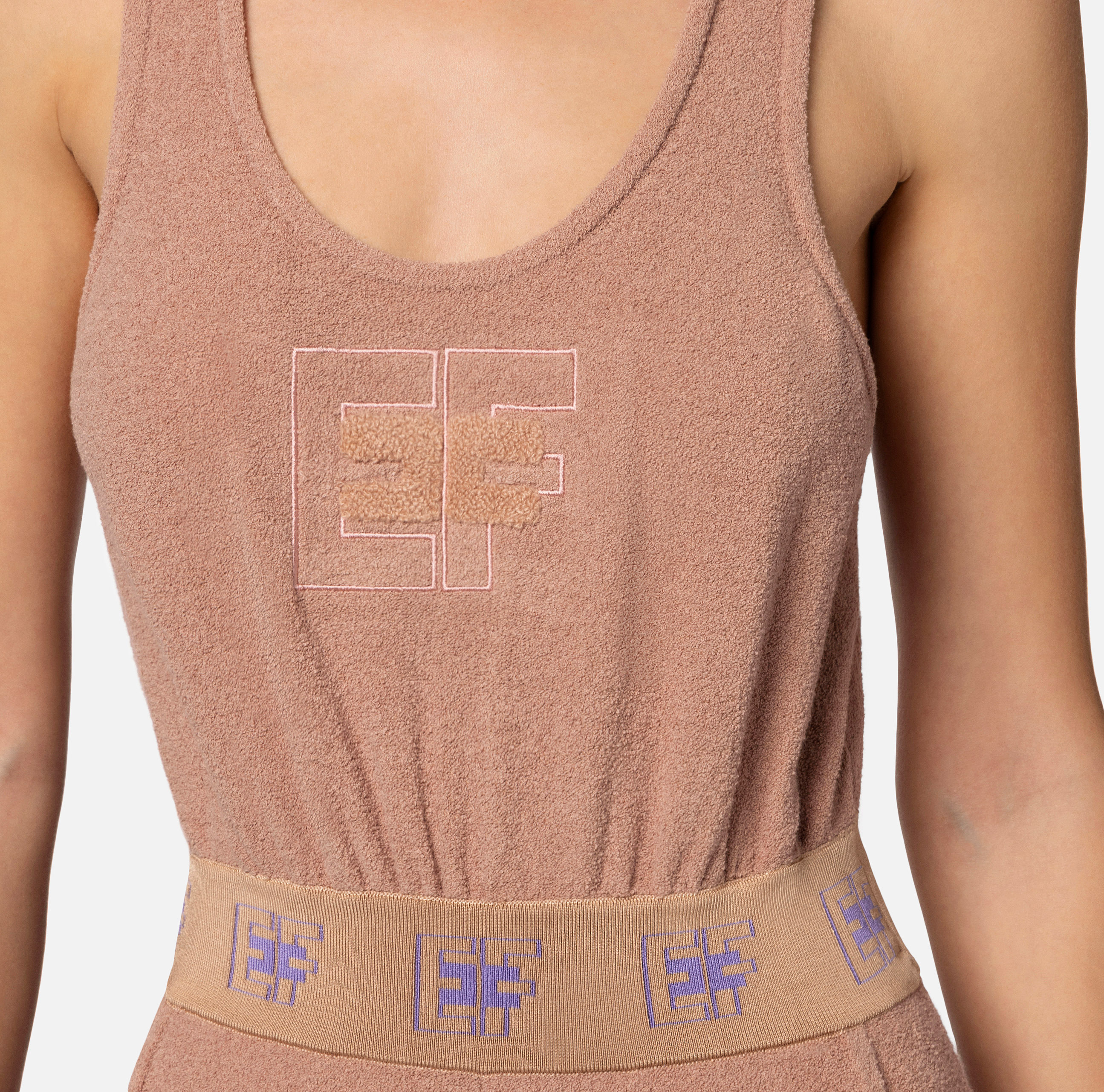 Katoenen jumpsuit met strepen met logo en borduursels - Elisabetta Franchi