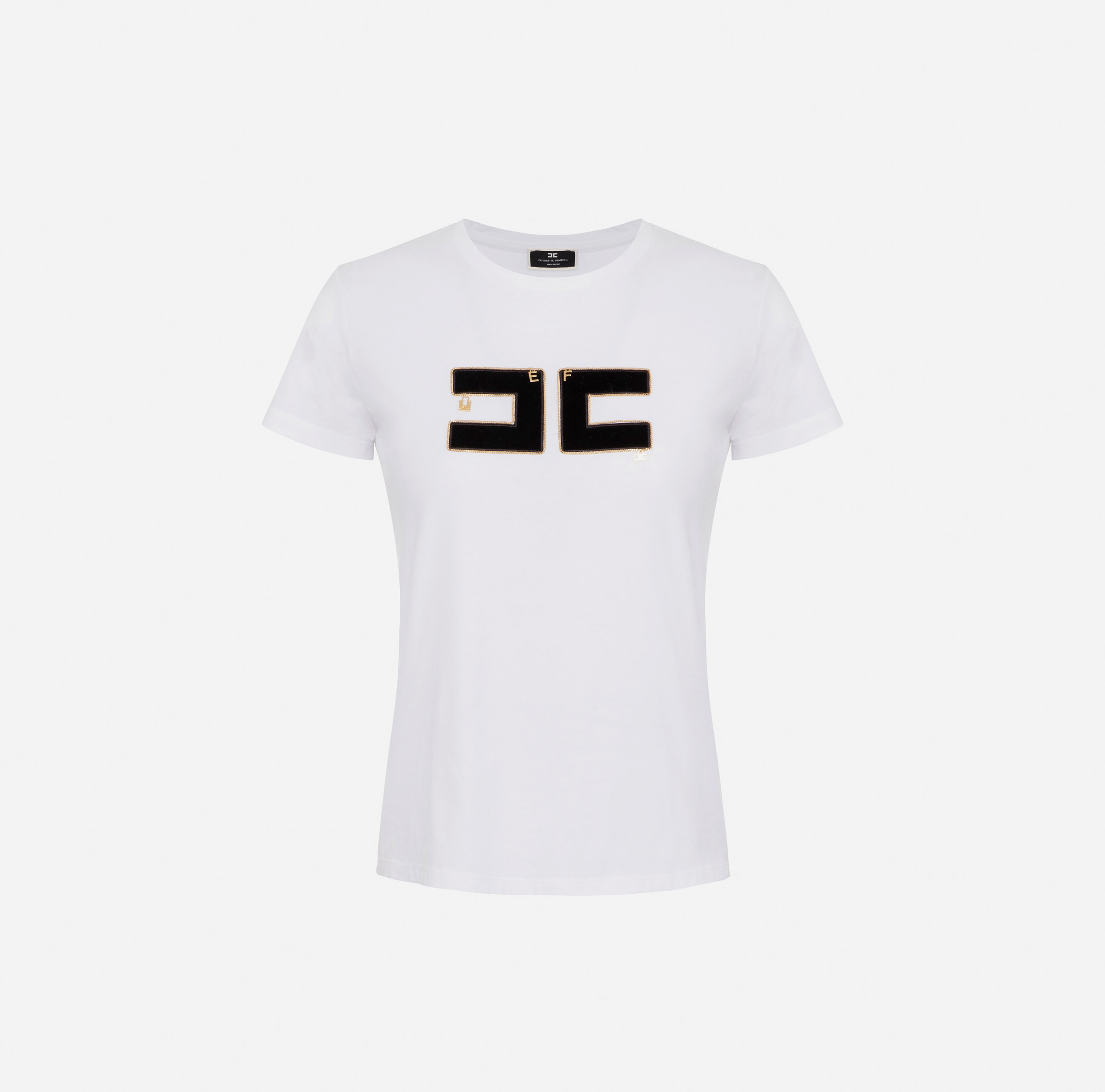 T-shirt in cotone con logo in velluto - ABBIGLIAMENTO - Elisabetta Franchi