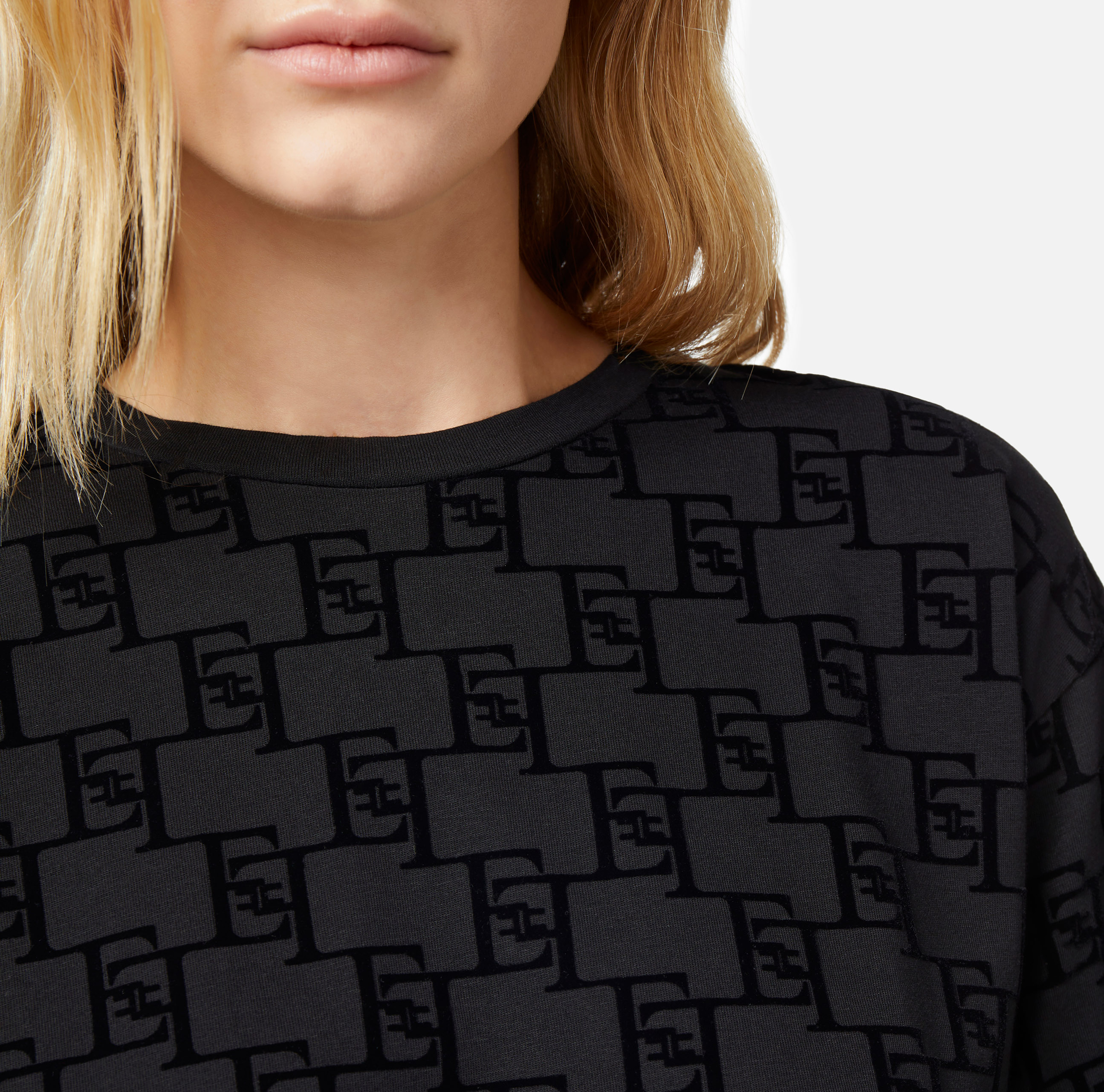 T-shirt van tricot met flockprint met logo - Elisabetta Franchi