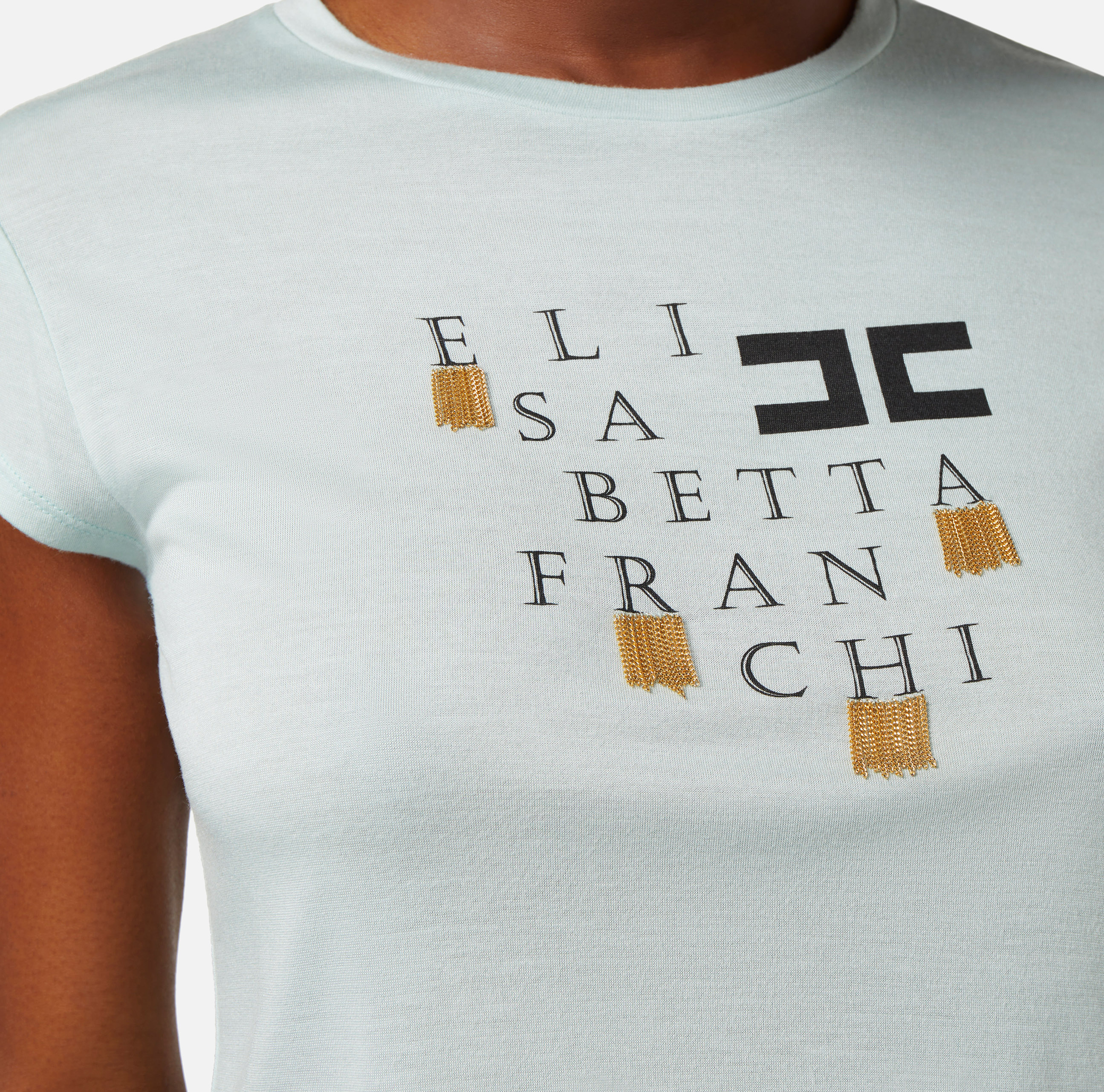 Camiseta de punto con logotipo y flecos - Elisabetta Franchi