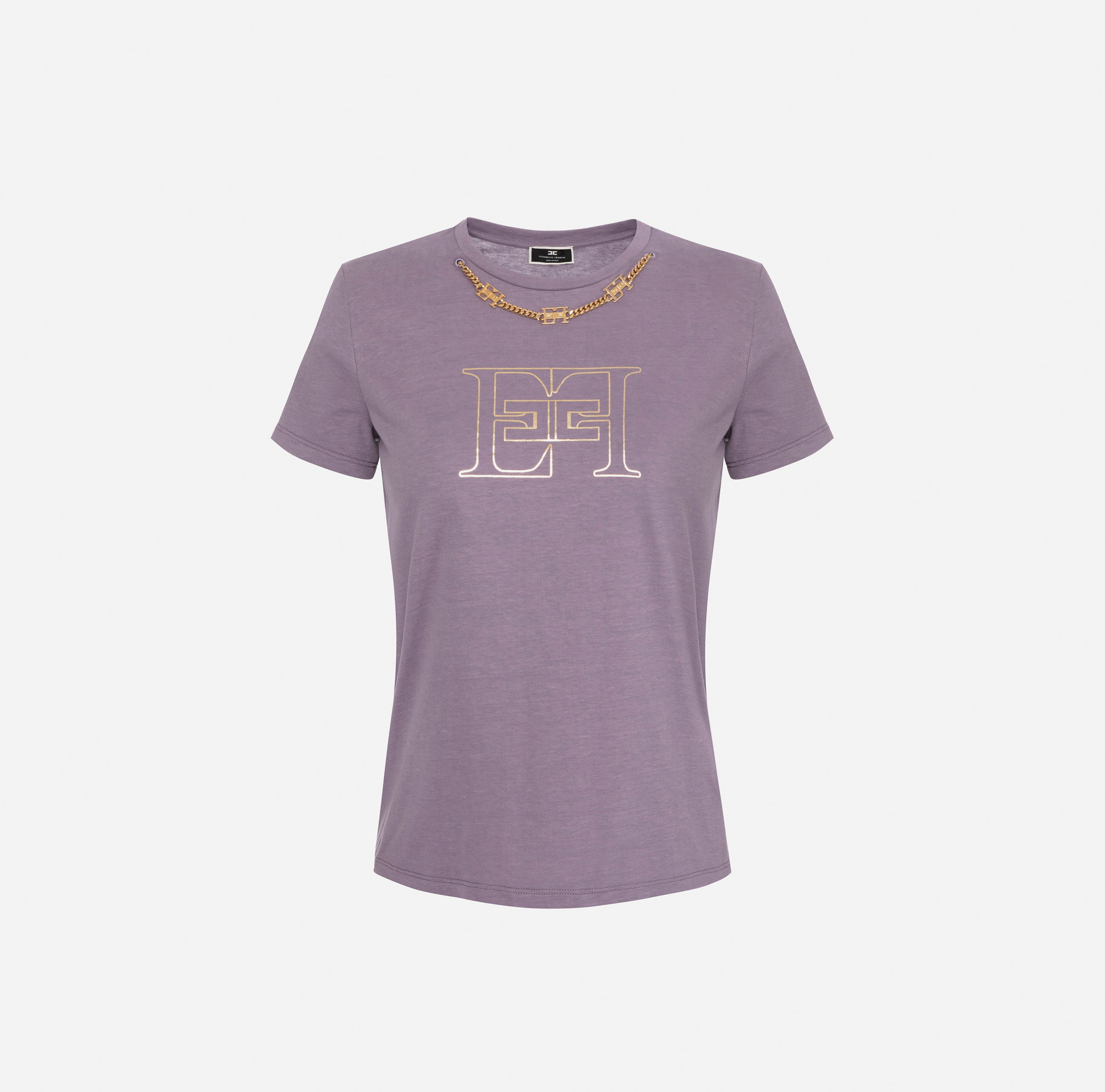T-shirt in cotone con logo e catena - Elisabetta Franchi
