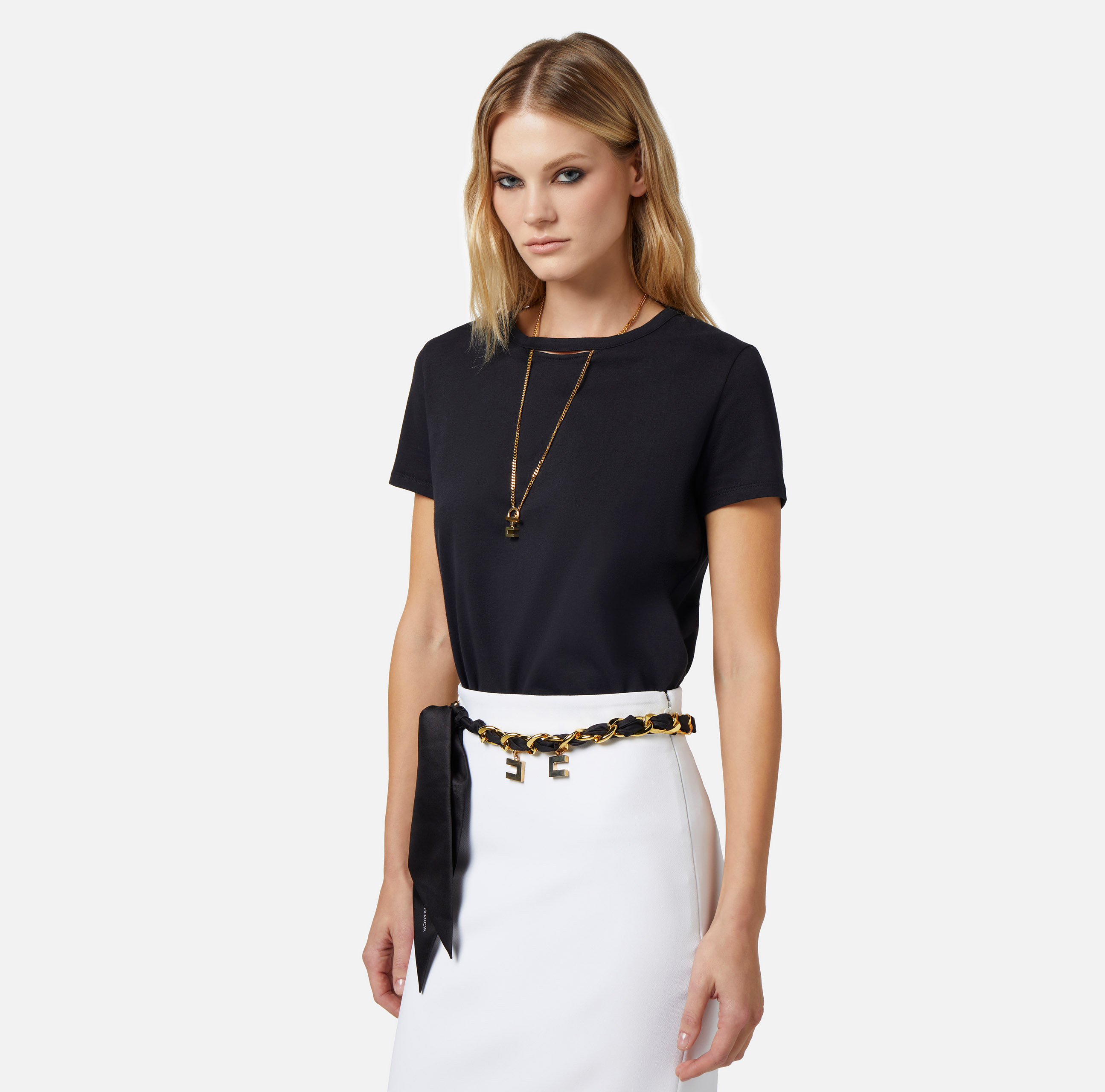 Jersey T-shirt with cut-out and necklace - Elisabetta Franchi