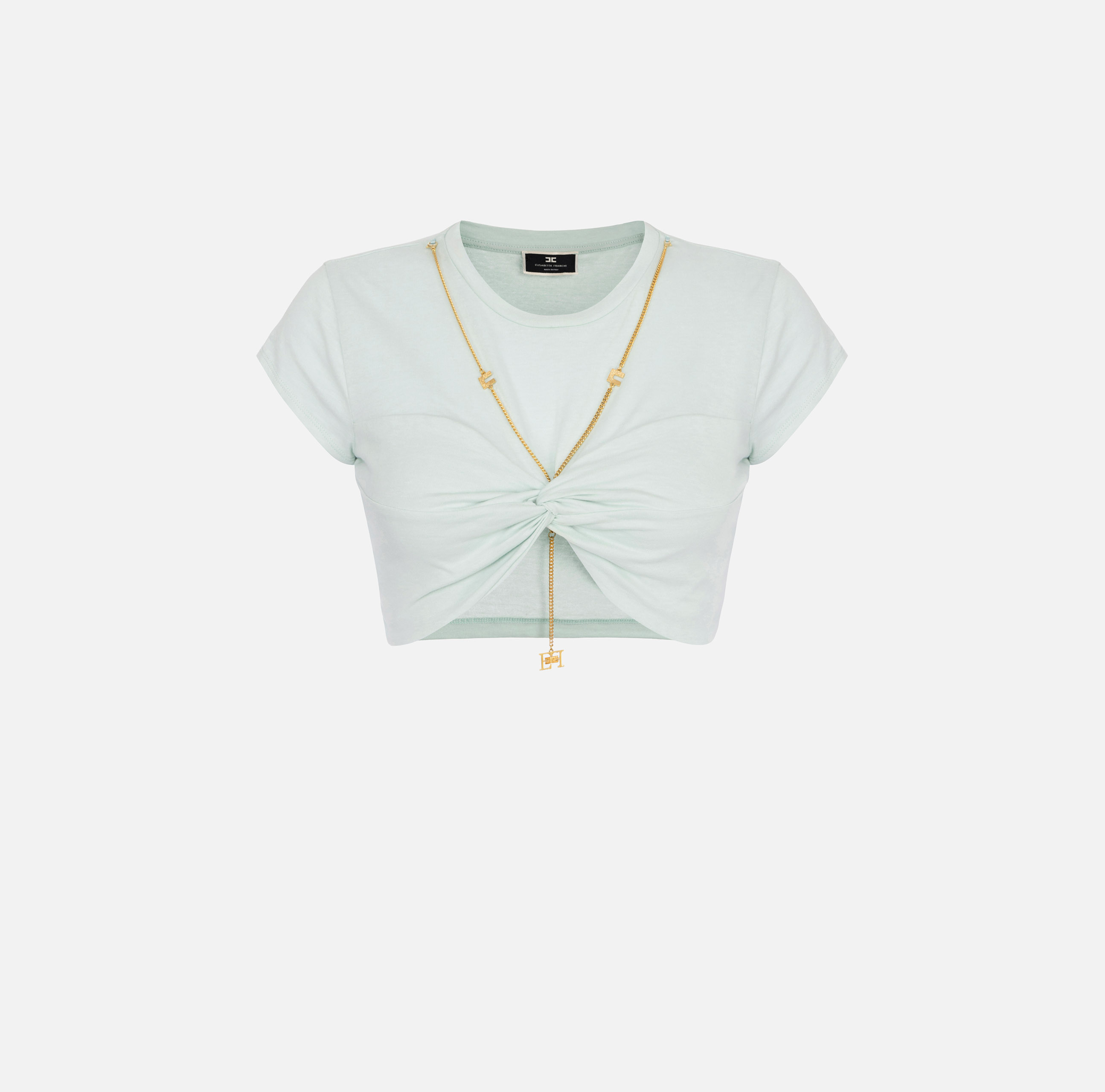 Cropped jersey T-shirt with knot - Elisabetta Franchi
