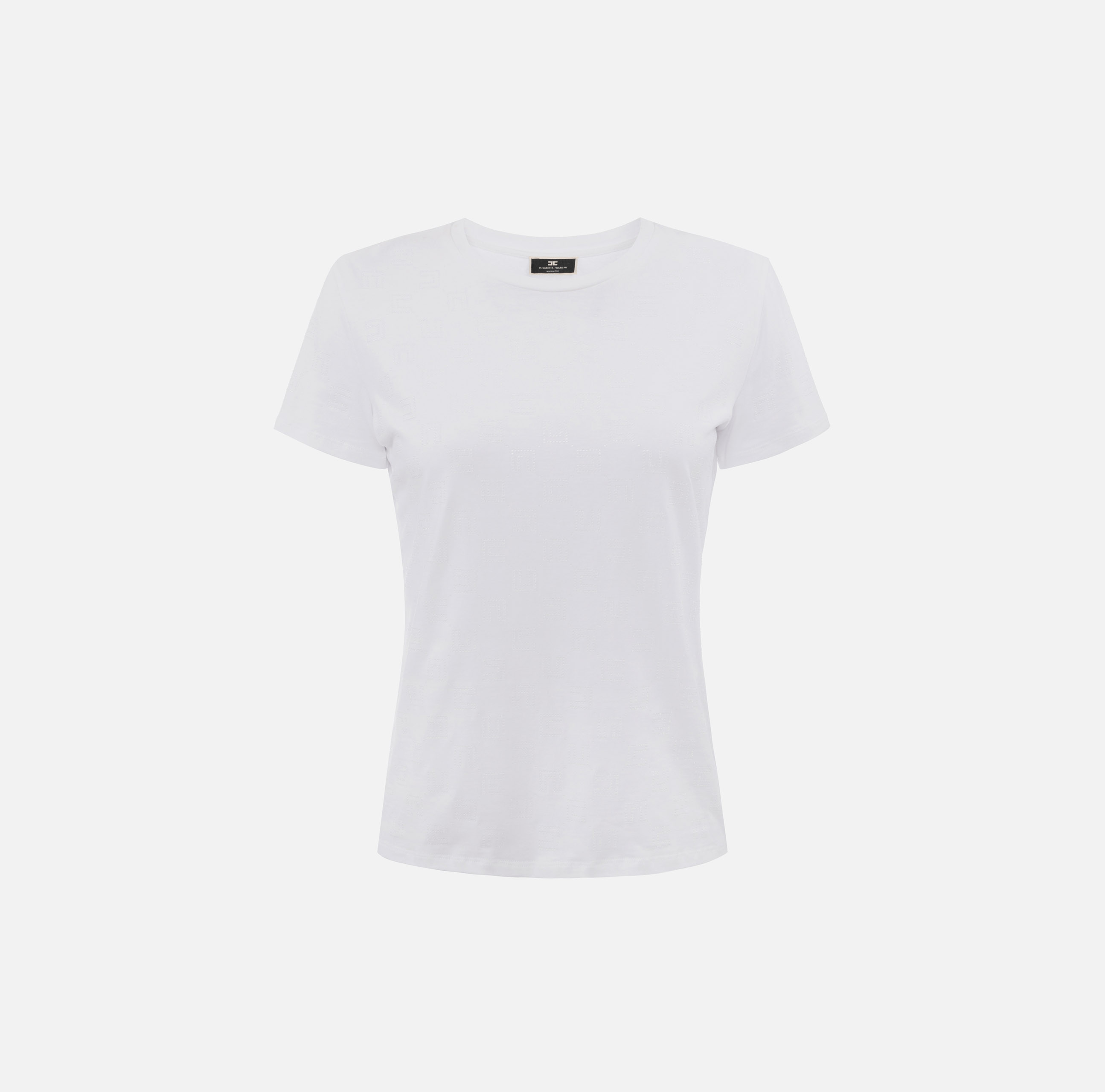 T-shirt z dżerseju z logo z kryształków - Elisabetta Franchi