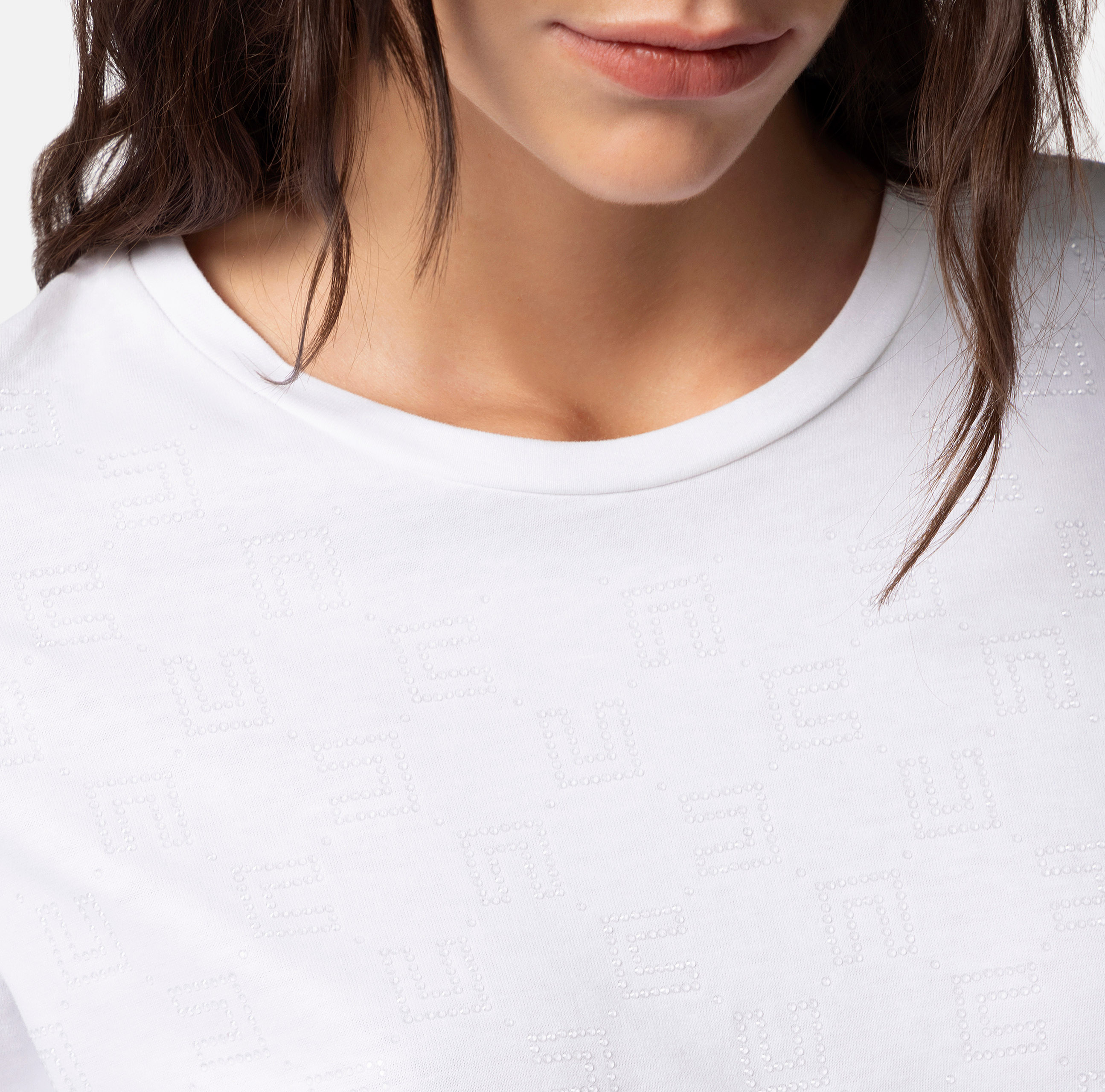 T-shirt van tricot met logo met strass - Elisabetta Franchi