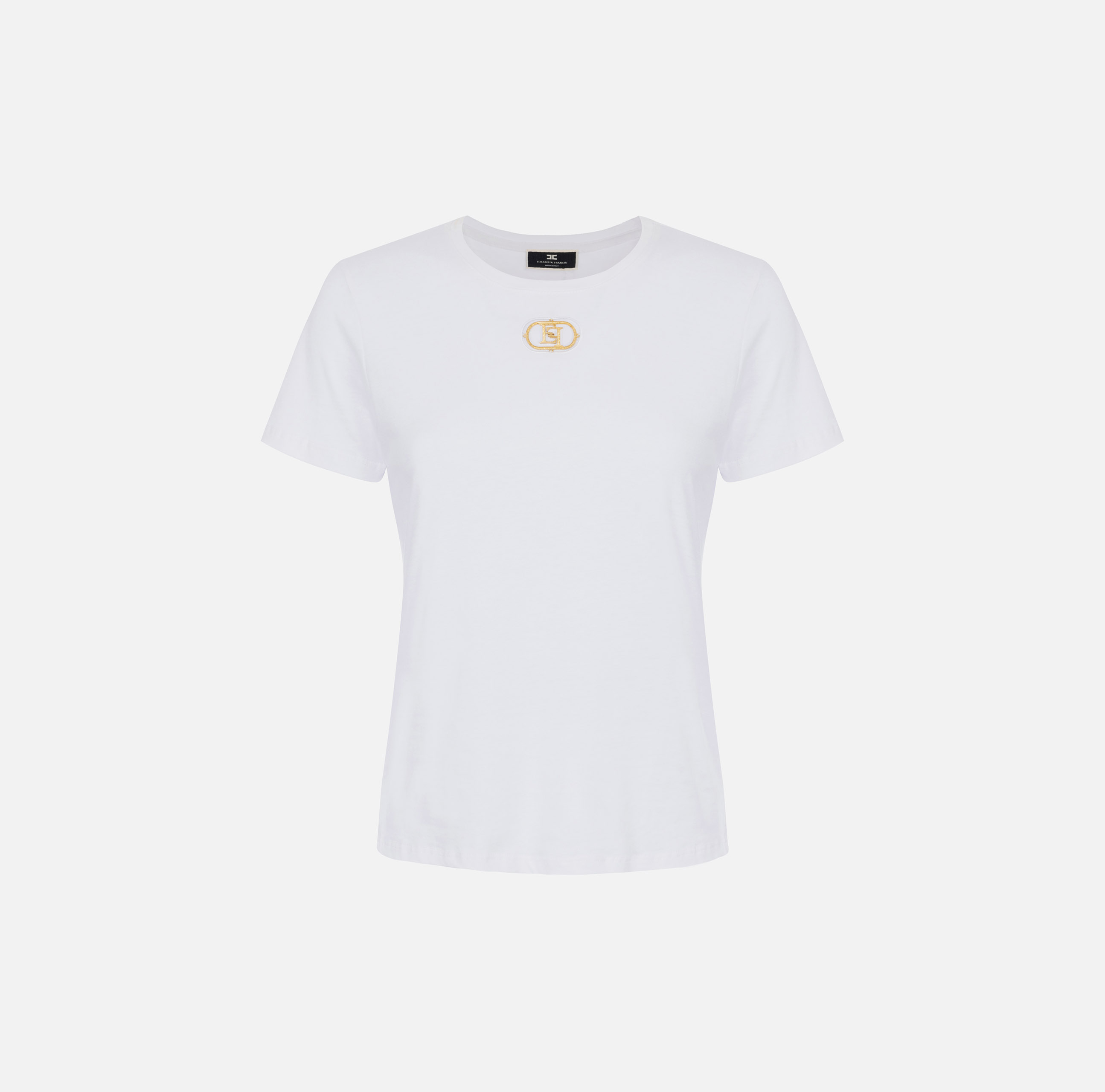 T-shirt z dżerseju z blaszką z logo - Elisabetta Franchi