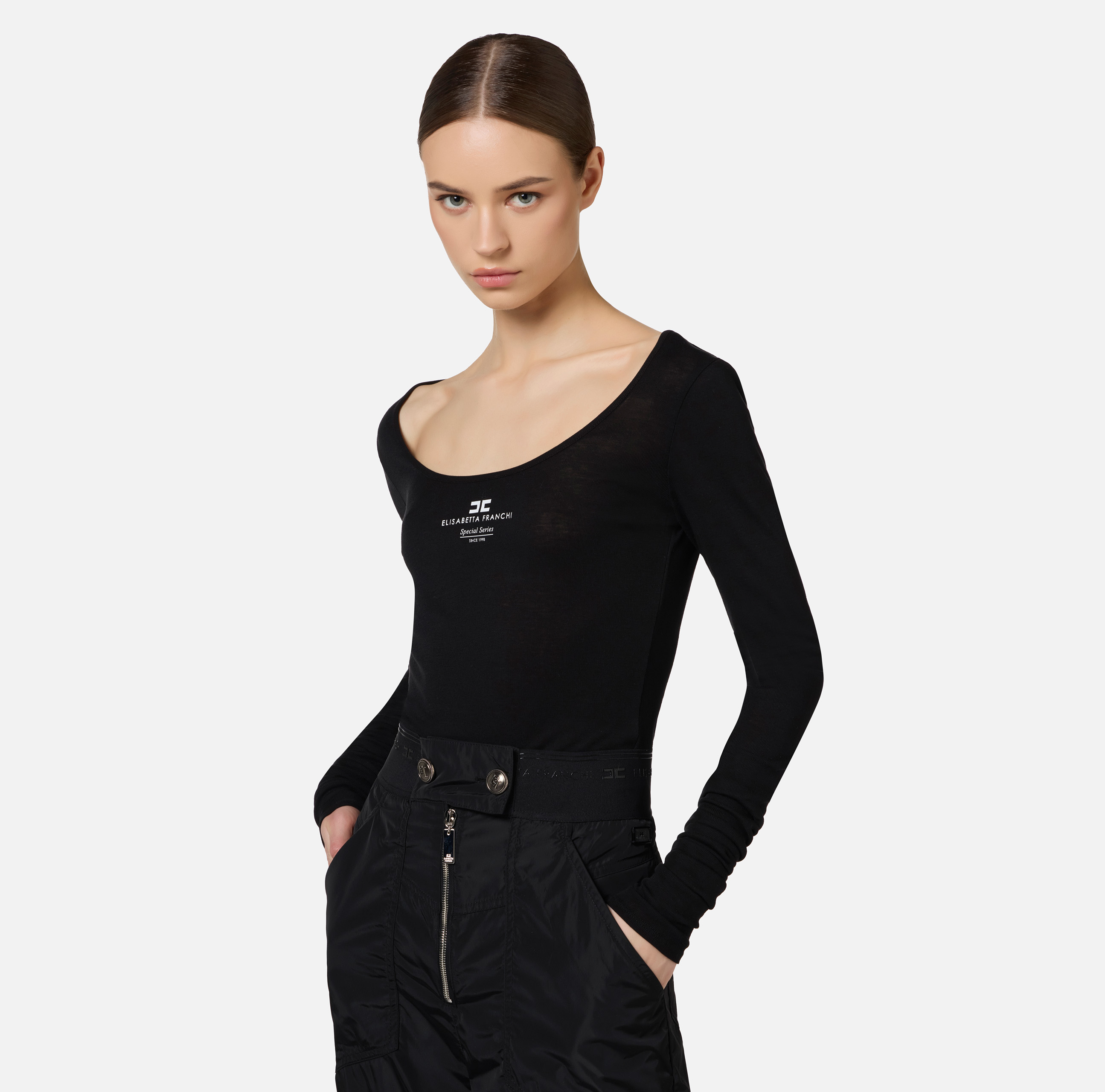 Wool and jersey top with logo - Elisabetta Franchi
