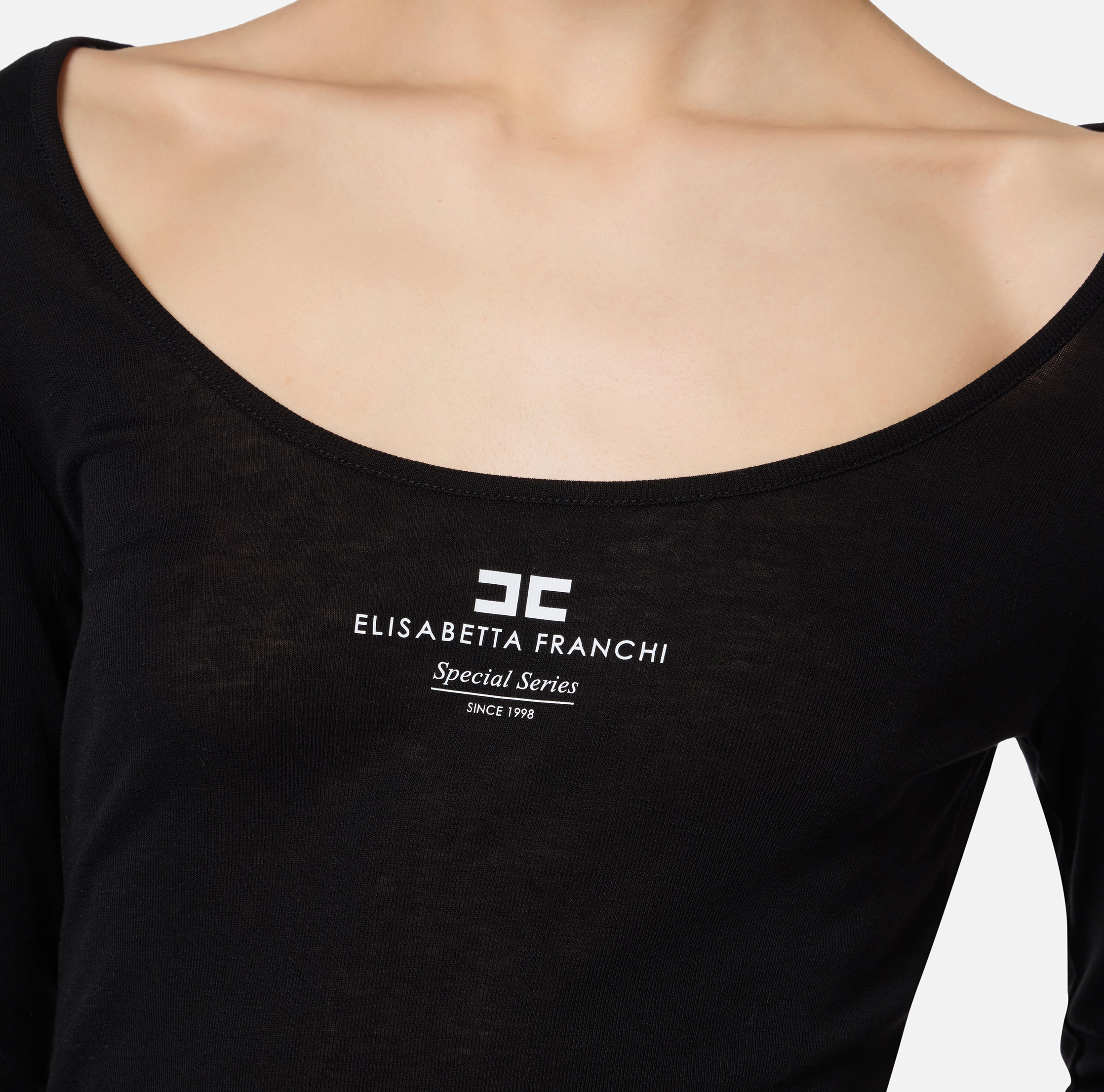 Sweter z dżerseju i wełny z logo - Elisabetta Franchi