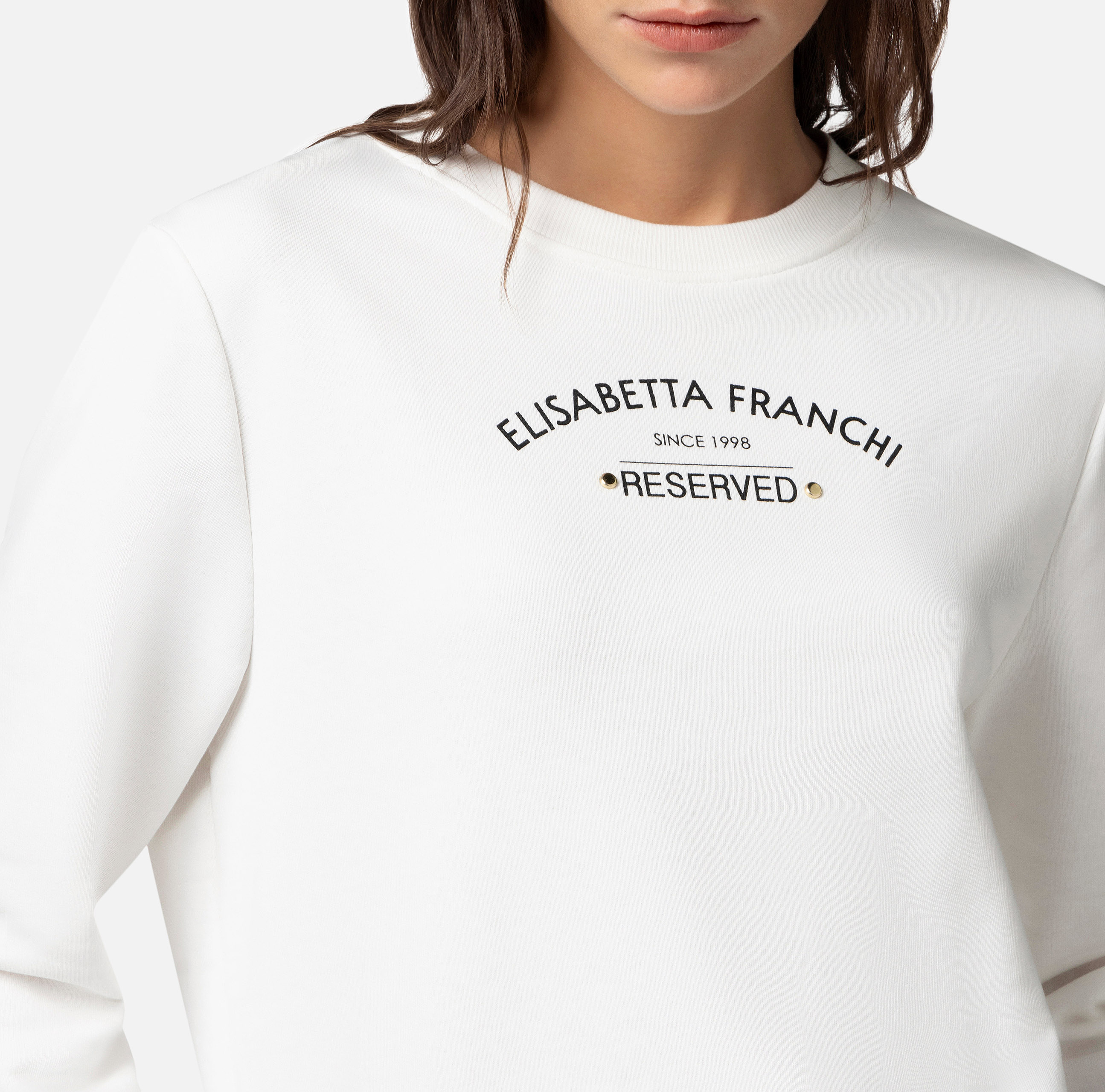 Crew neck cotton sweatshirt with logo print - Elisabetta Franchi