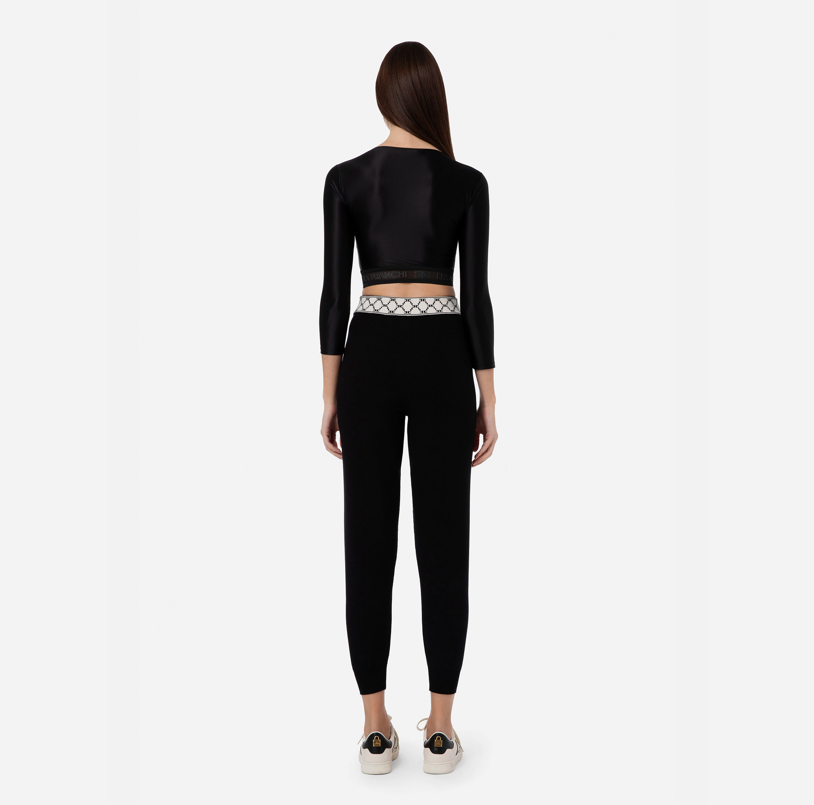 Shiny Lycra crew neck top with ¾ sleeves - Elisabetta Franchi