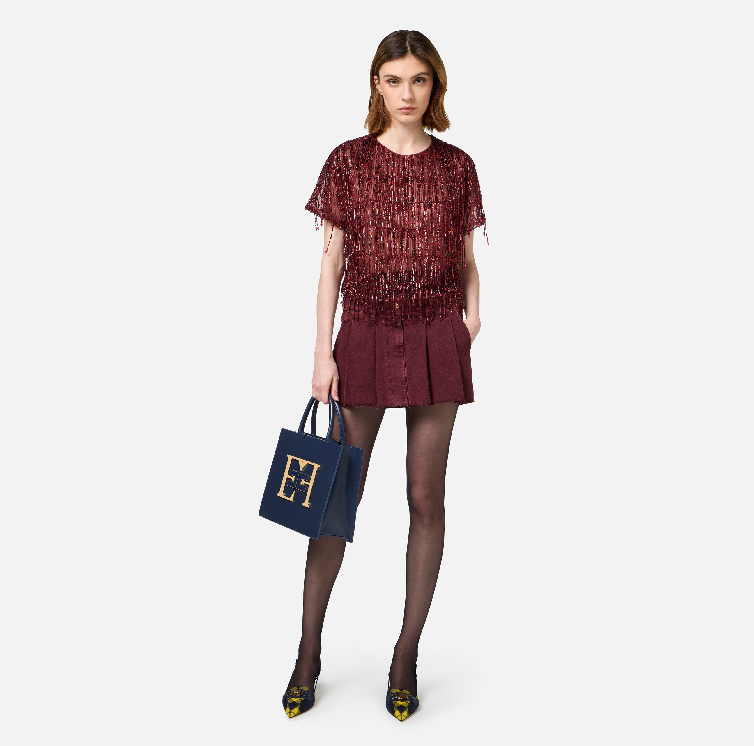 Tulle boxy top embroidered with sequins - Elisabetta Franchi