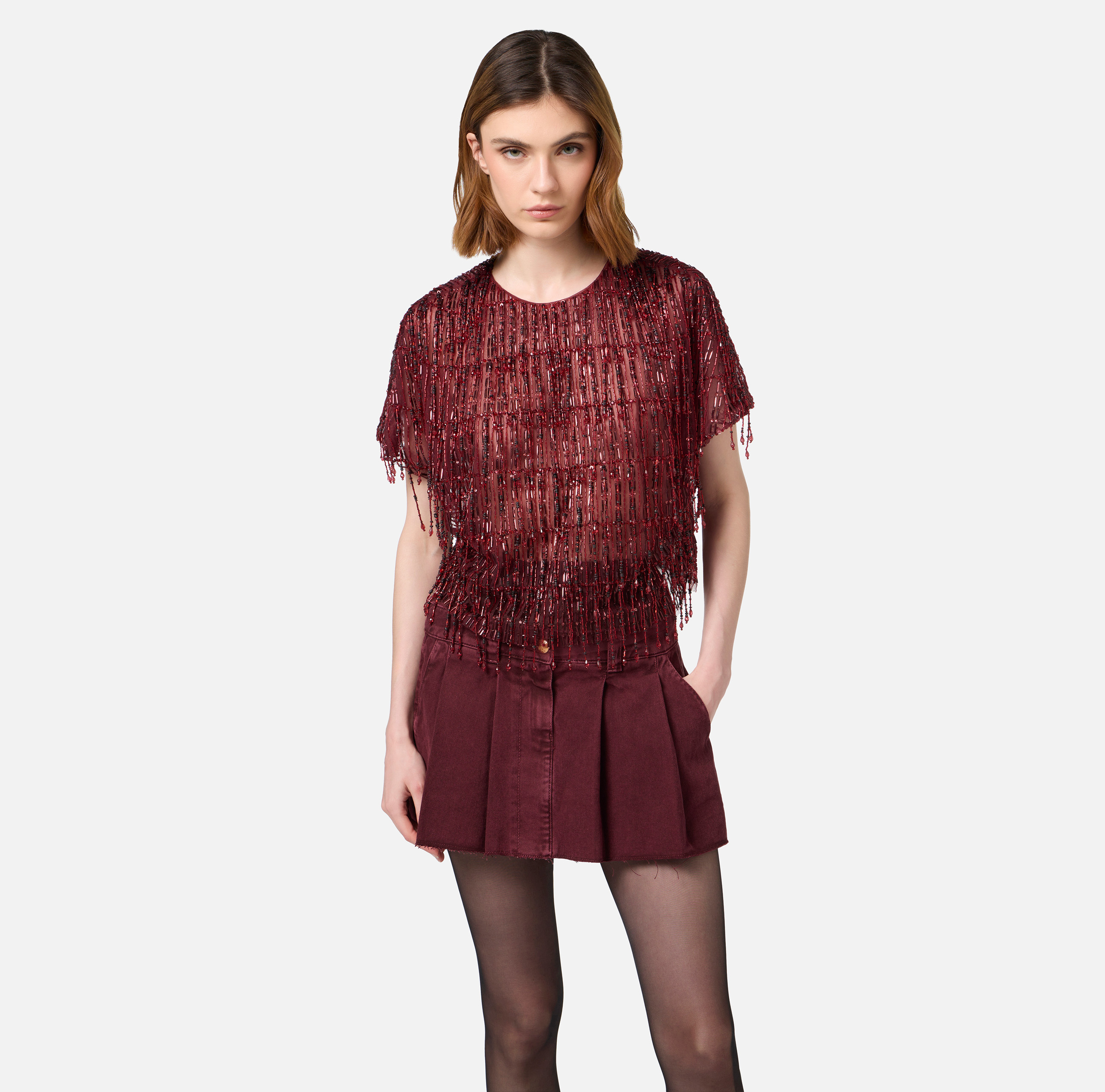 Tulle boxy top embroidered with sequins - Elisabetta Franchi