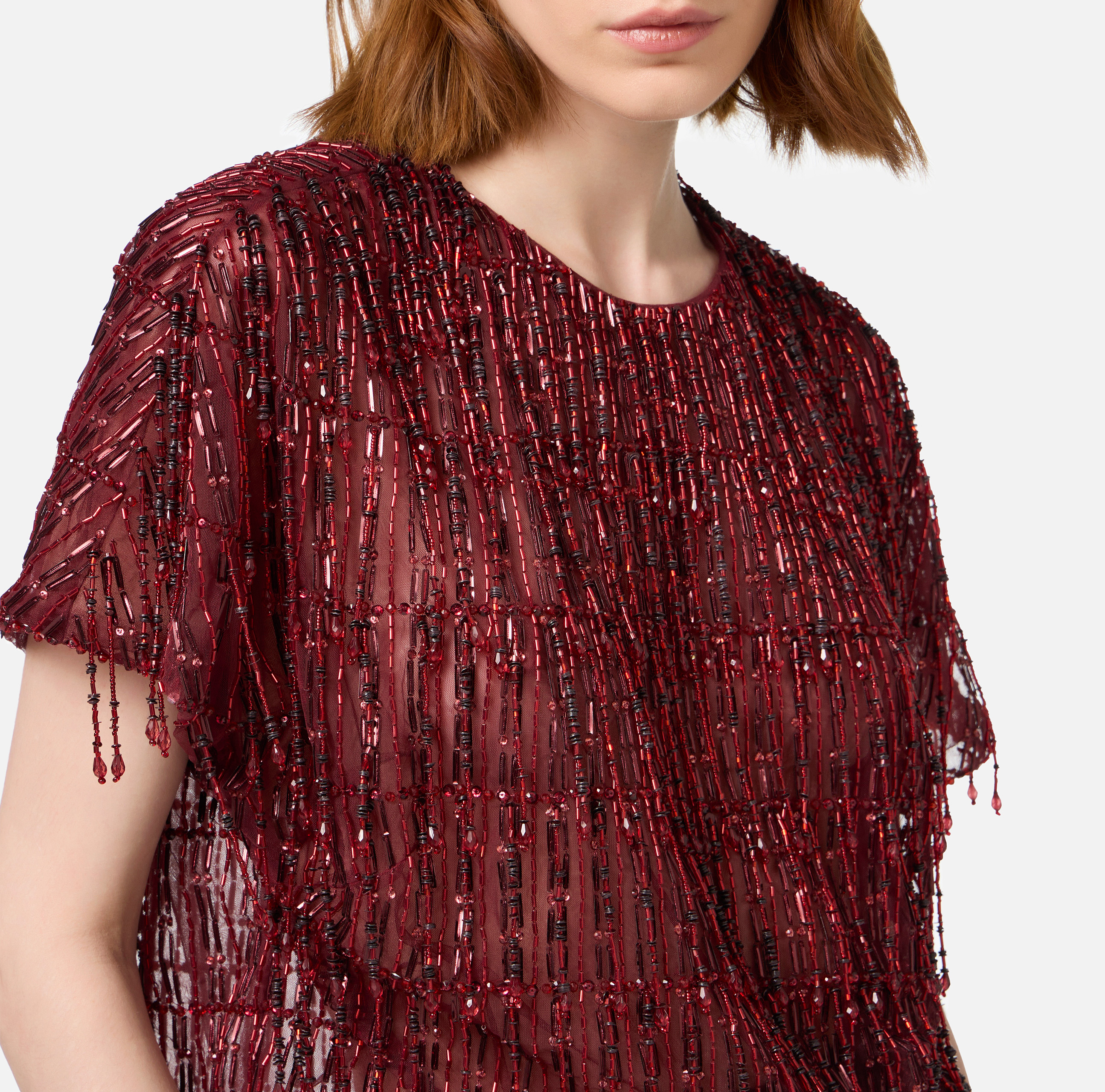 Tulle boxy top embroidered with sequins - Elisabetta Franchi