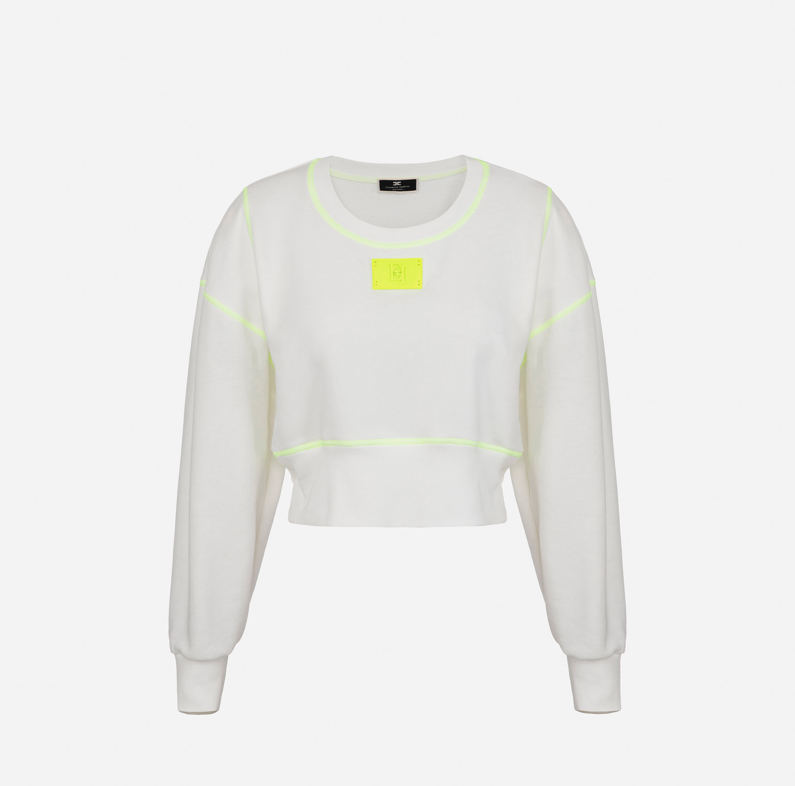 Cotton crop sweatshirt with fluorescent details - ABBIGLIAMENTO - Elisabetta Franchi