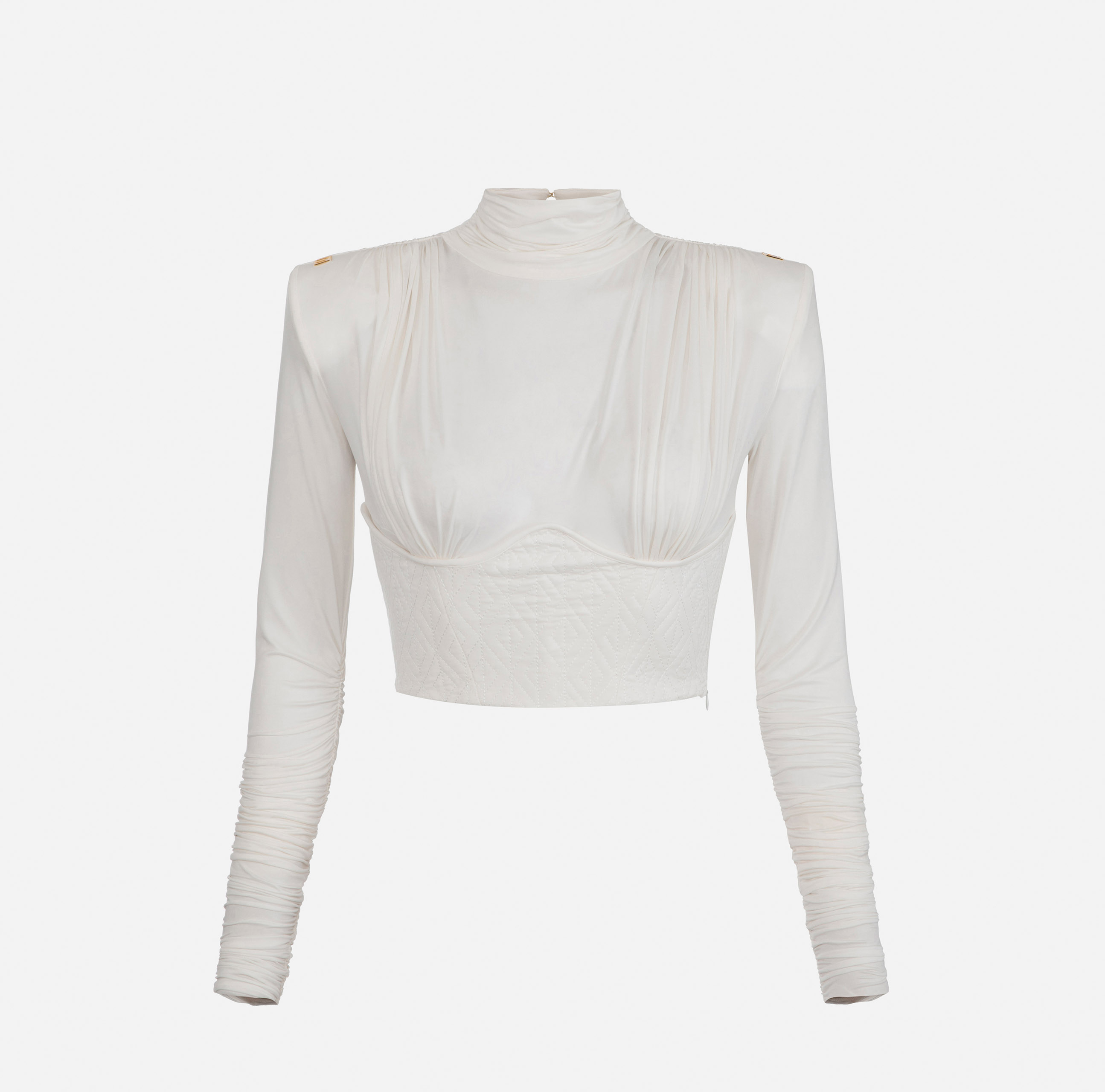 Jersey roll neck top with embossed bustier - Elisabetta Franchi