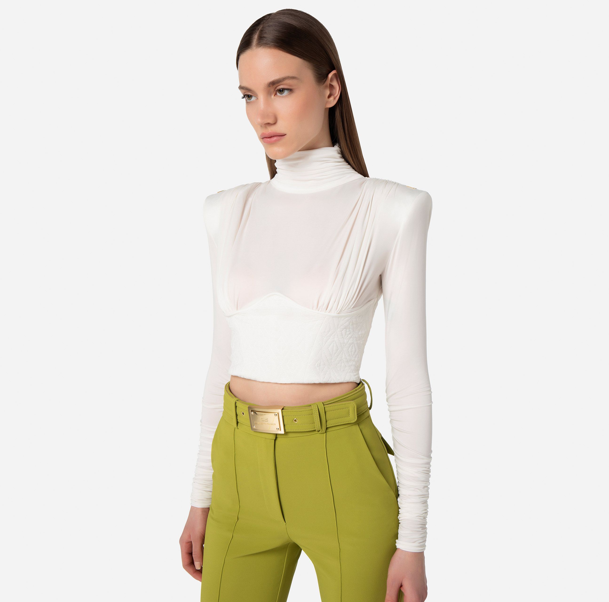 Jersey roll neck top with embossed bustier - Elisabetta Franchi