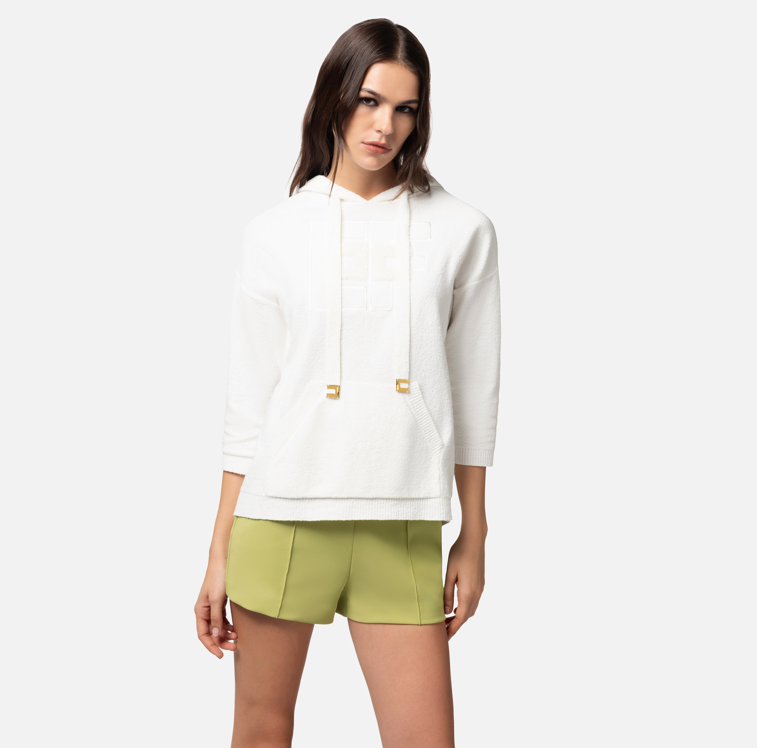 Bouclé cotton sweatshirt with logo - Elisabetta Franchi