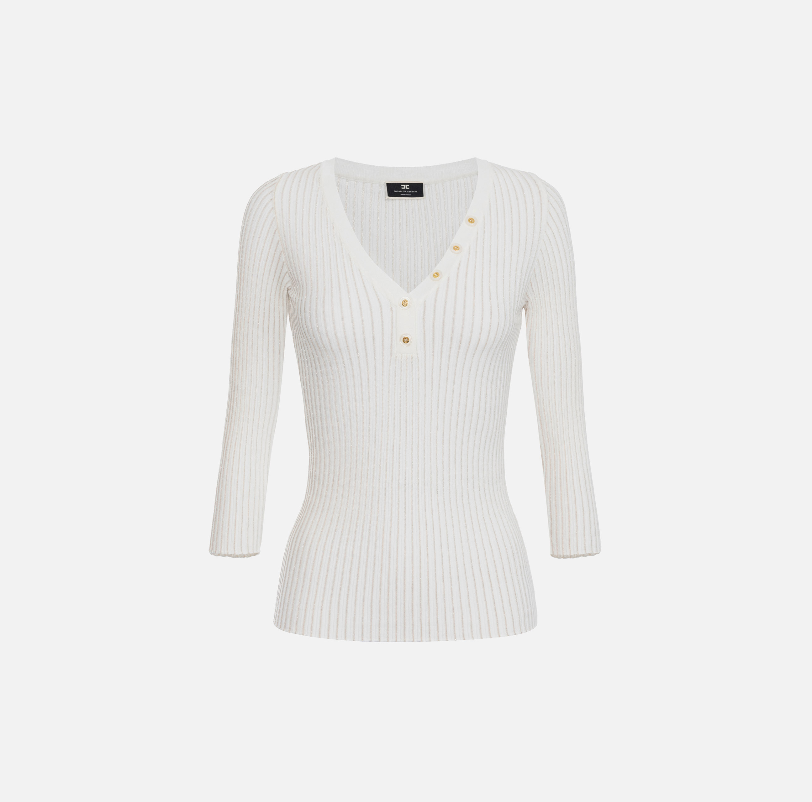 Pull encolure en V en viscose et lurex côtelé - ABBIGLIAMENTO - Elisabetta Franchi