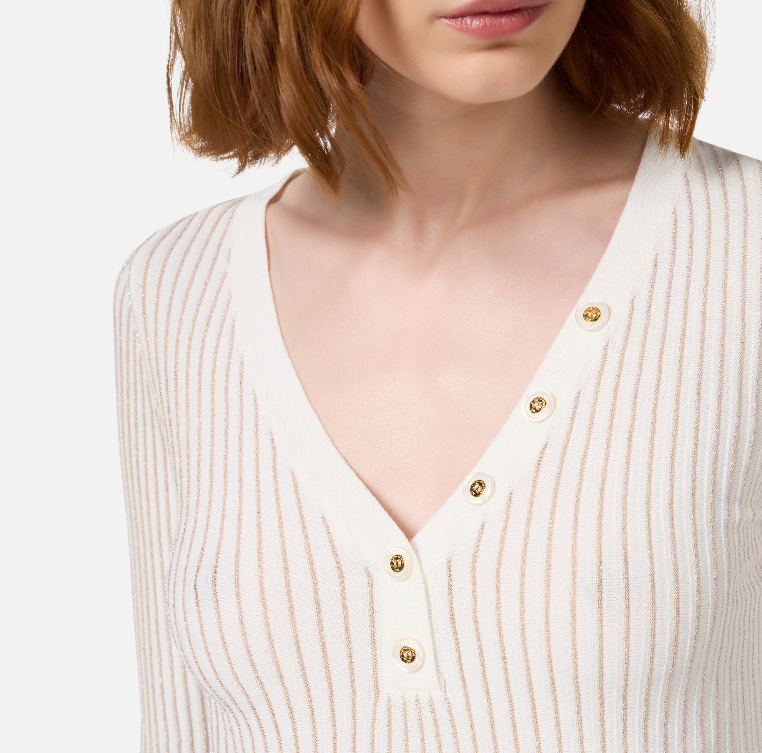 V-neck top in narrow-ribbed lurex and viscose fabric - Elisabetta Franchi