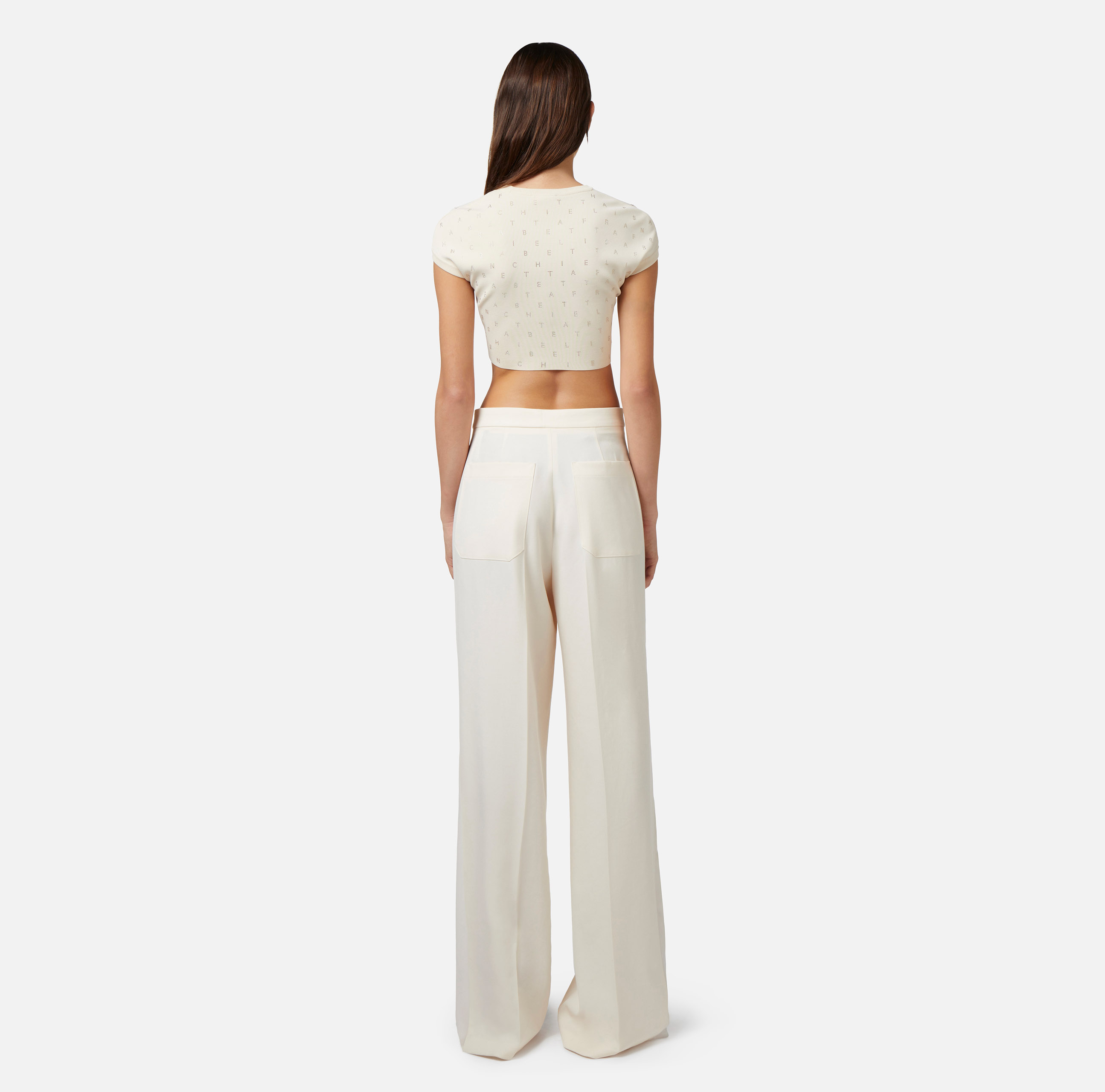 Cropped top in viscose with rhinestone lettering - Elisabetta Franchi