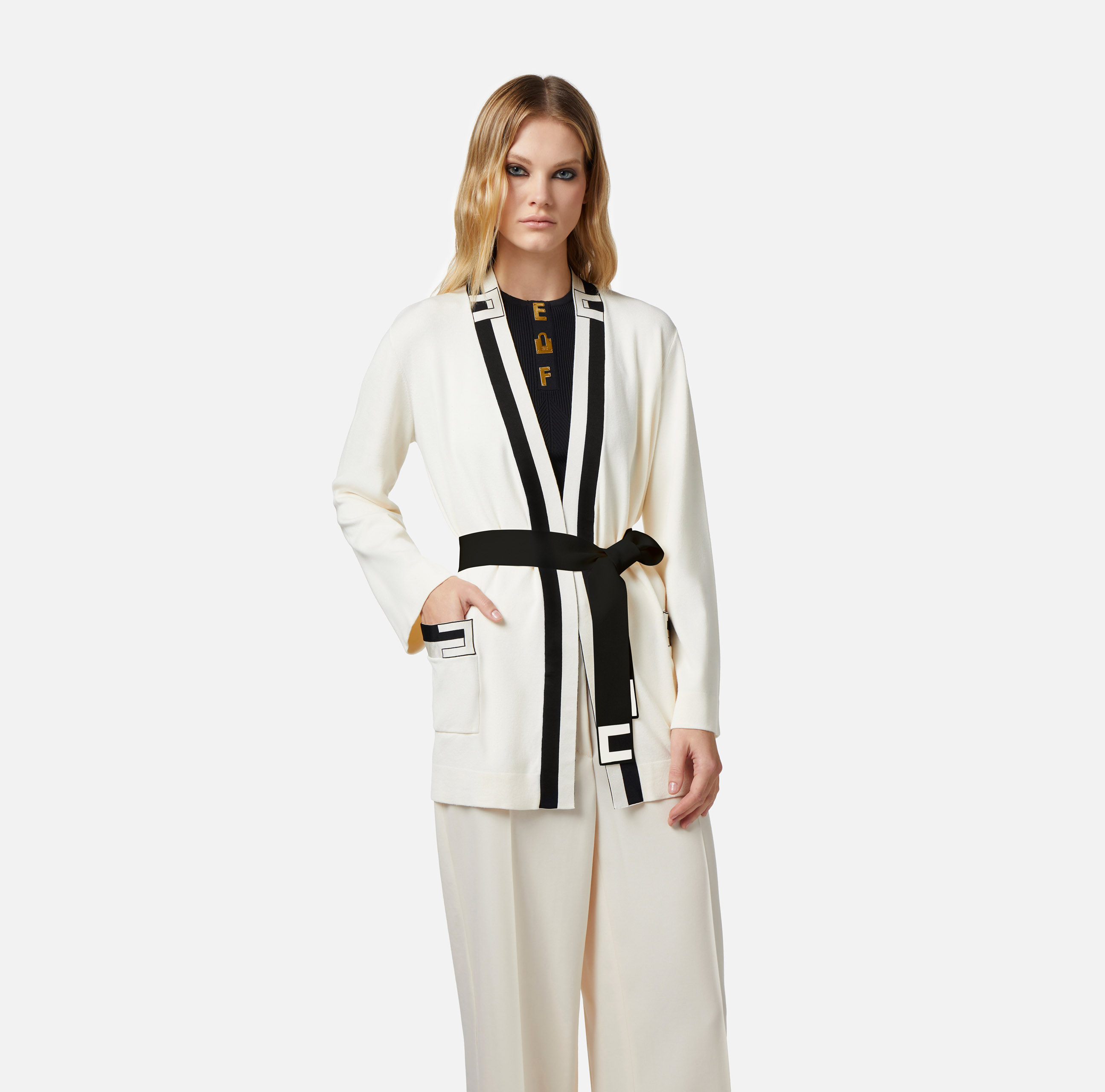 Kimono cardigan in jacquard viscose fabric - Elisabetta Franchi