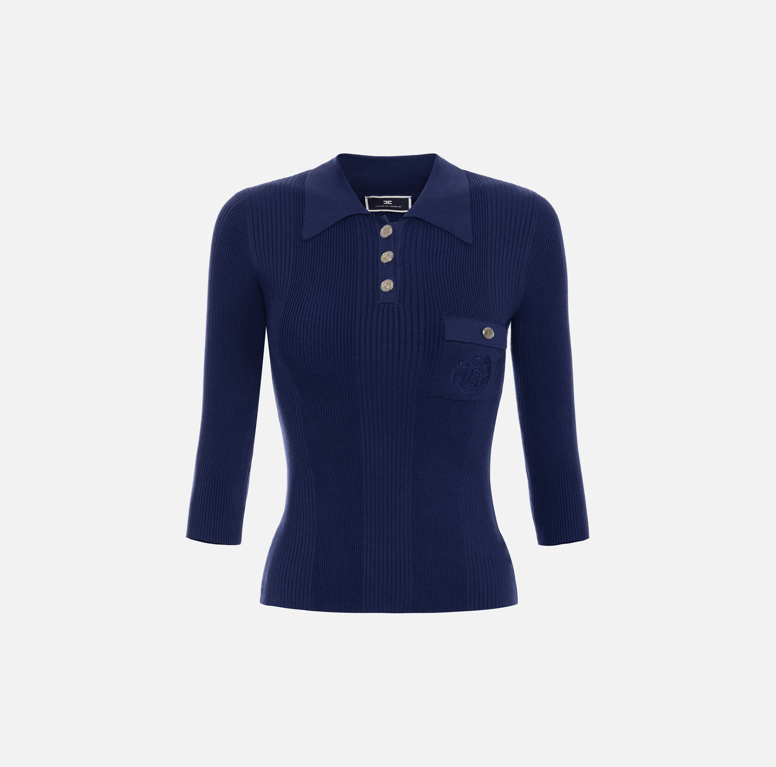 Polo shirt in narrow-ribbed viscose and silk fabric with logo embroidery - Elisabetta Franchi