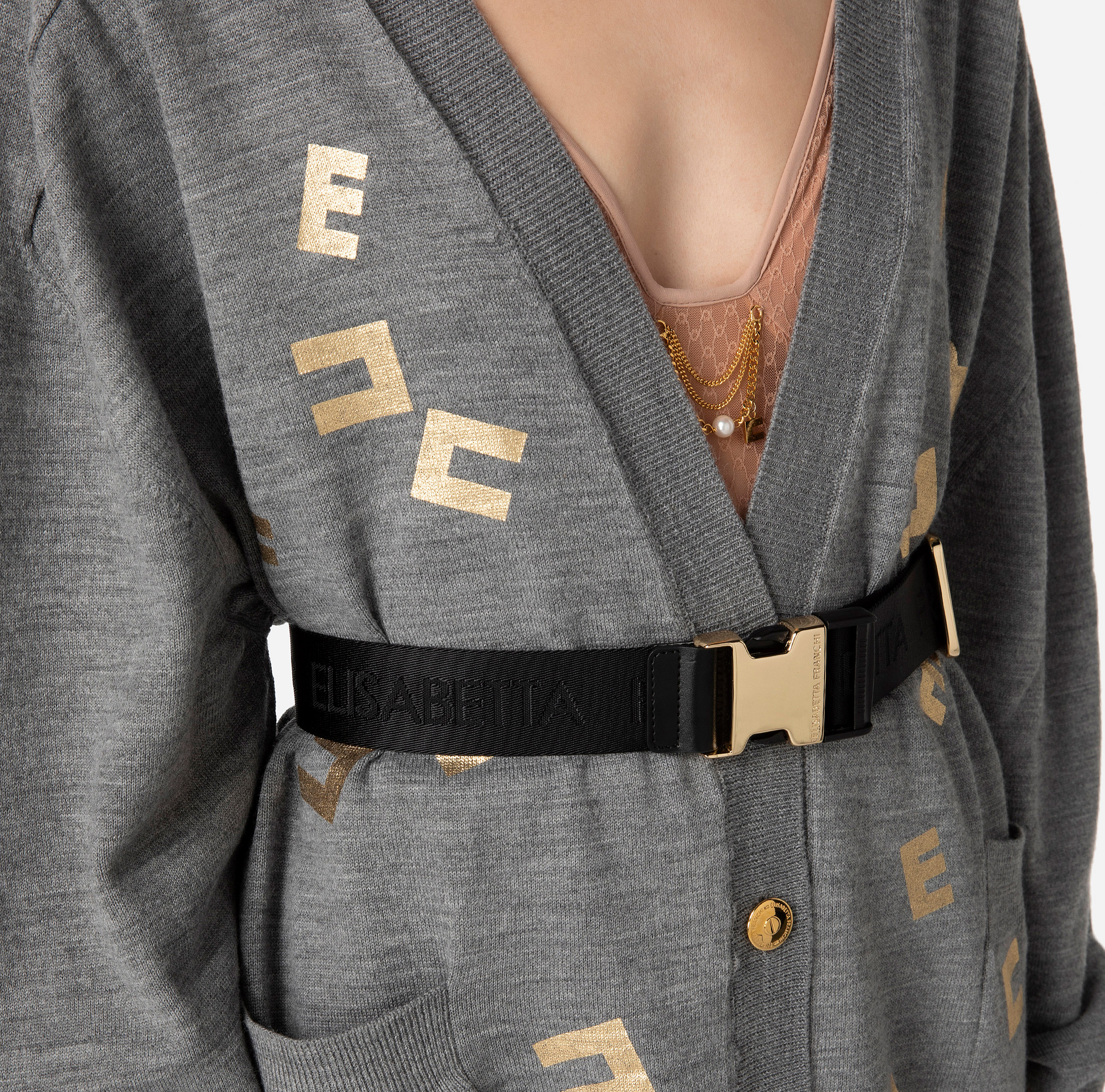 Wool oversized cardigan with lettering - Elisabetta Franchi