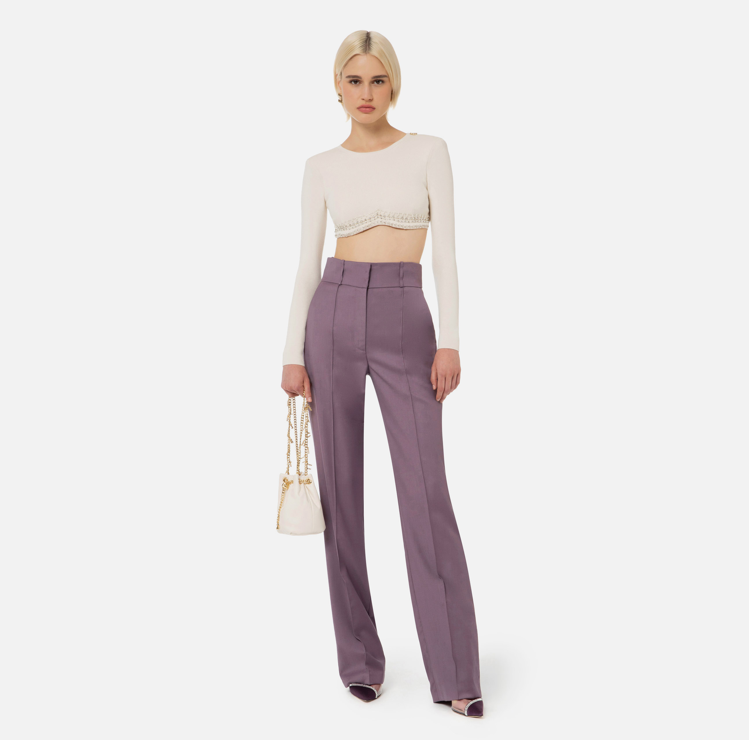 Top crop en tricot avec strass - Elisabetta Franchi