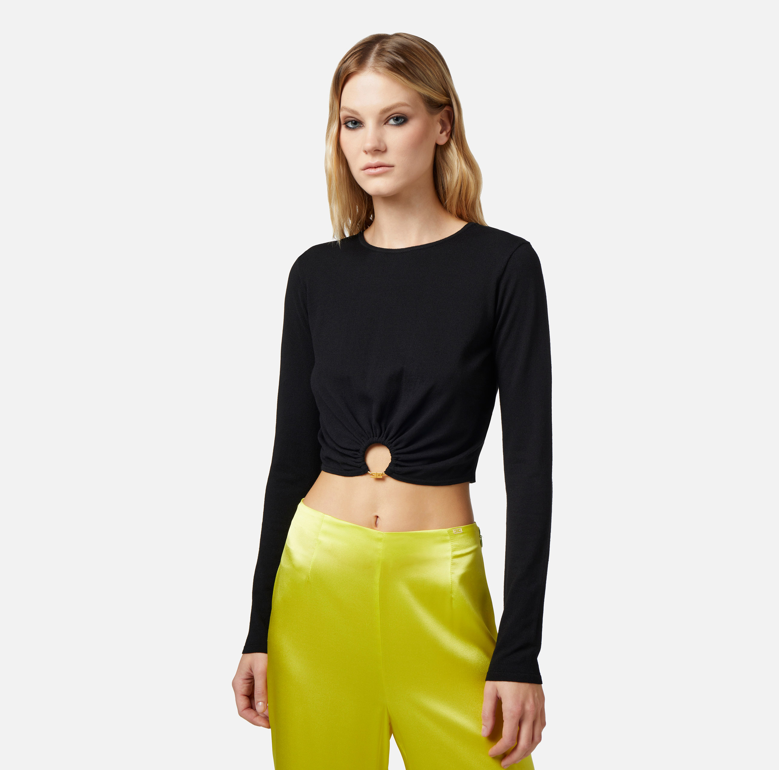 Viscose cropped top with ring - Elisabetta Franchi