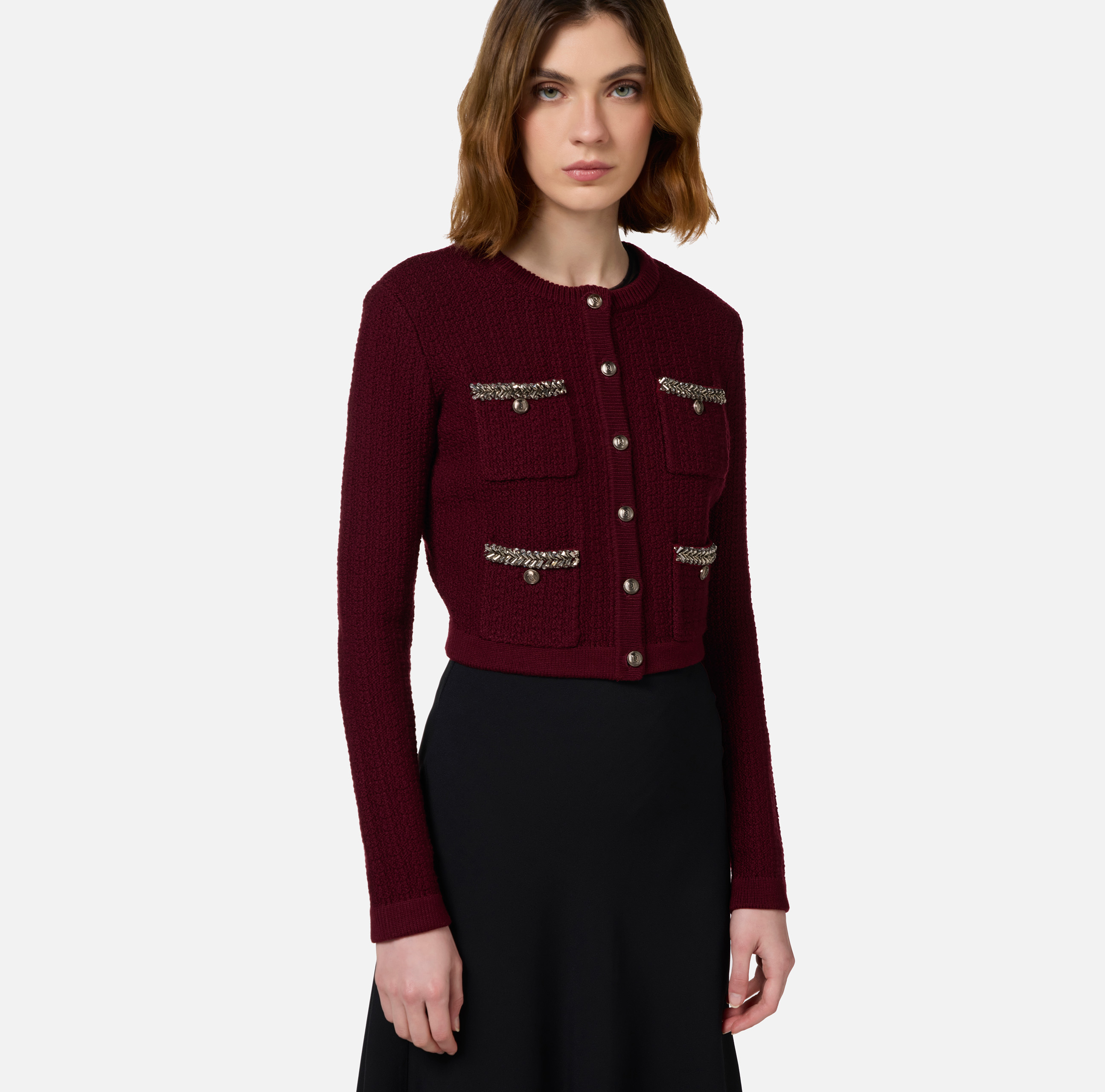 Cardigan in lana bouclé con ricamo - Elisabetta Franchi