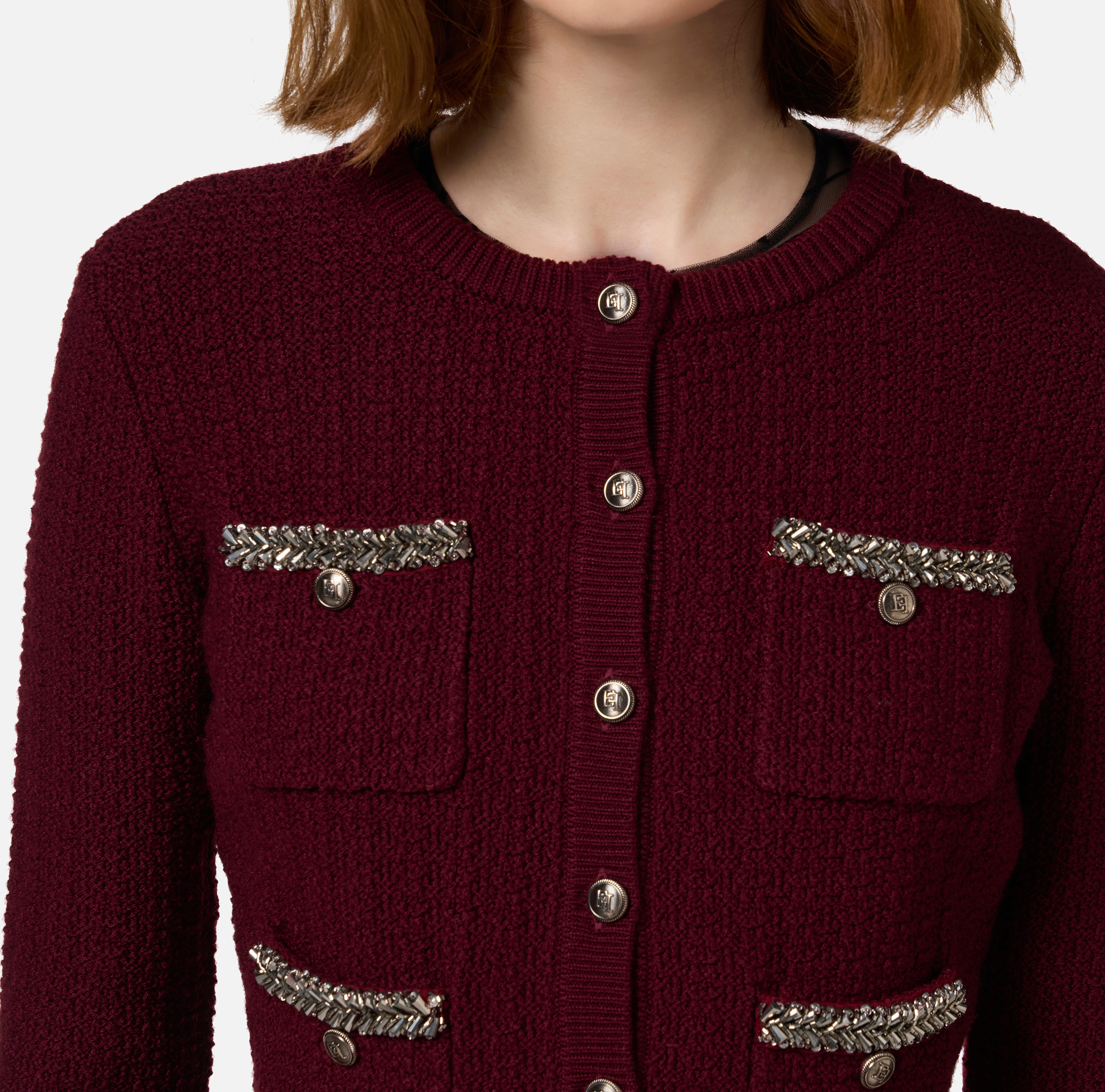 Bouclé wool cardigan with embroidery - Elisabetta Franchi