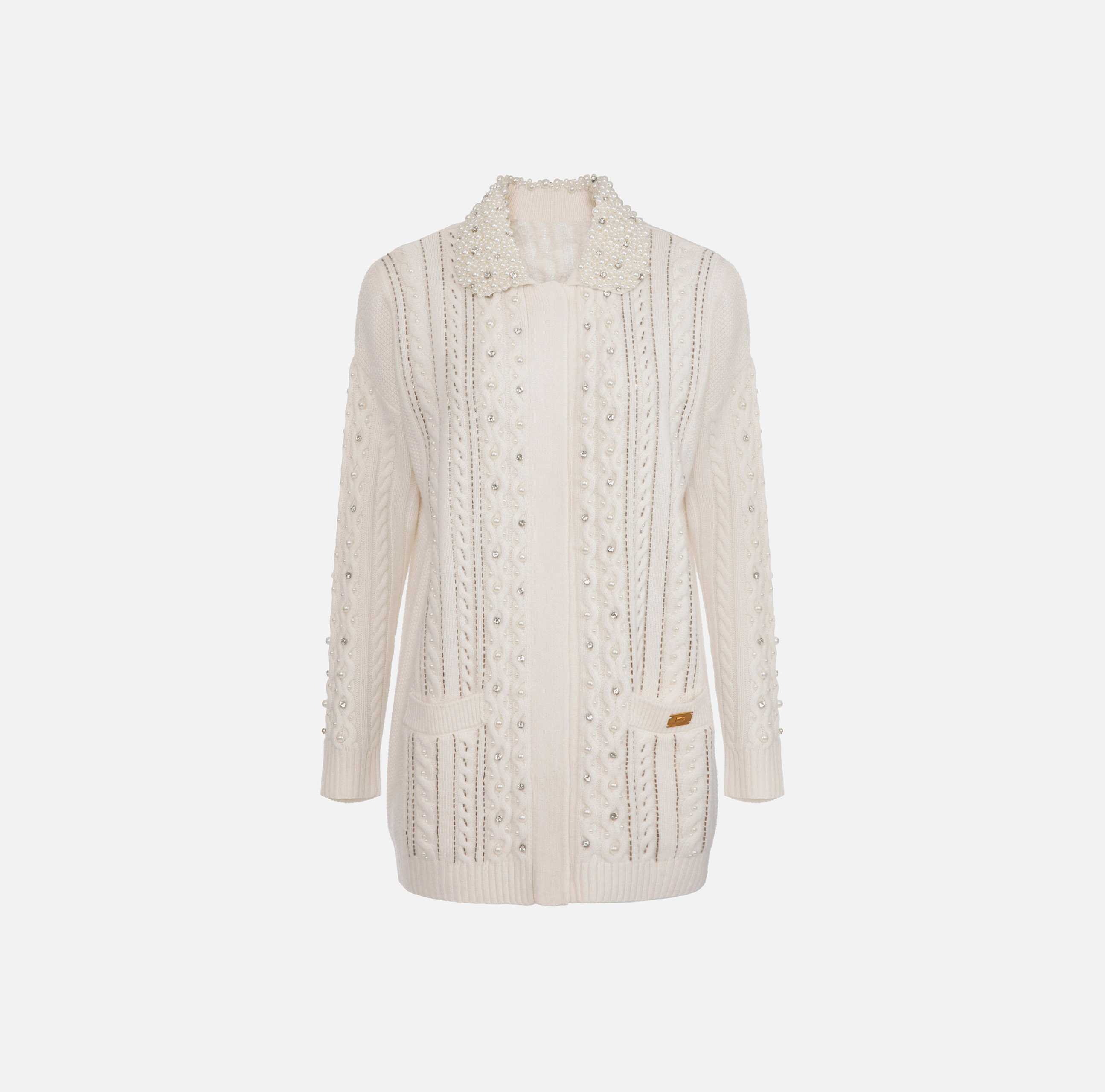 Wool cardigan with pearl and rhinestones embroidery - ABBIGLIAMENTO - Elisabetta Franchi