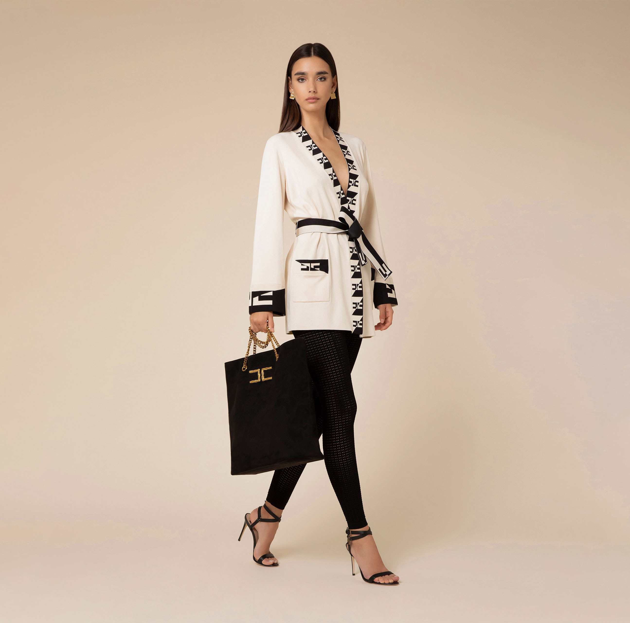 Kimono cardigan with logoed bands - Elisabetta Franchi